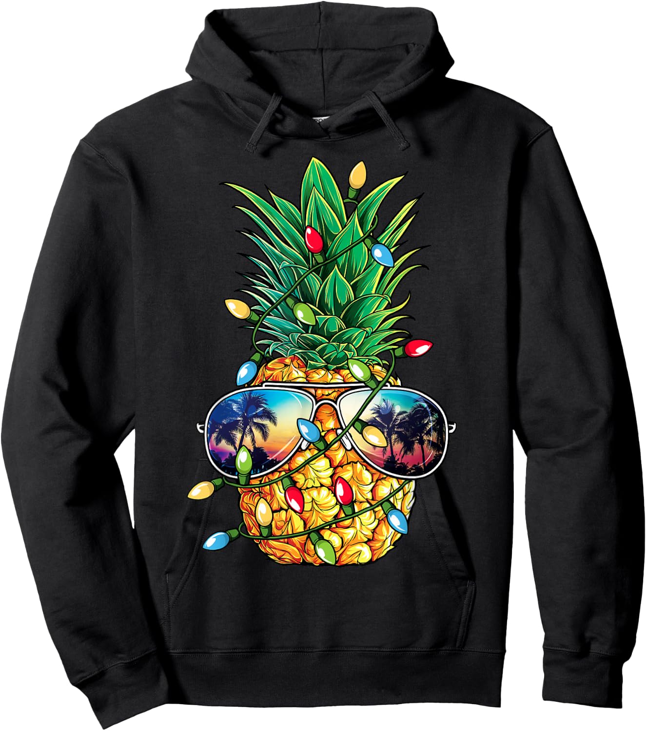 Pineapple Christmas Tree Lights Xmas Women Boys Sunglasses Hoodie - Hoodie | Black