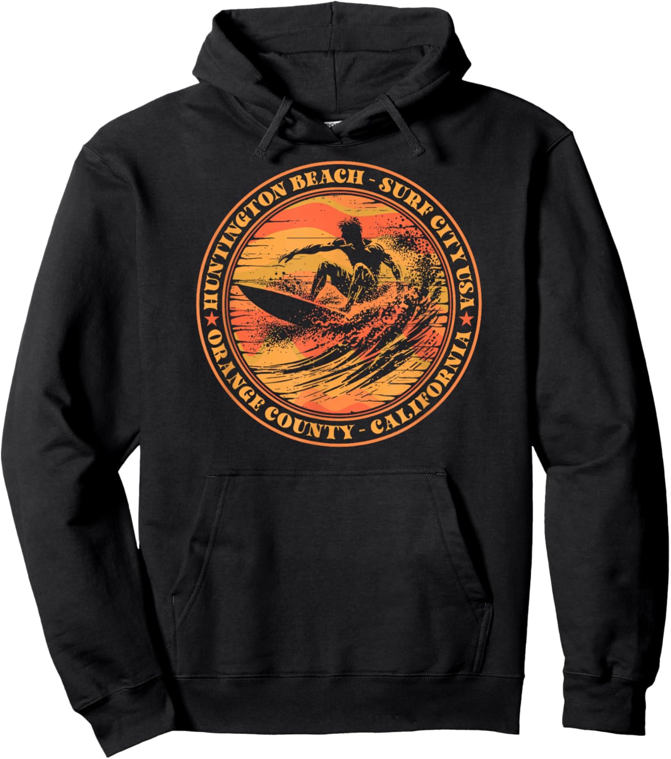 Cool Surf City USA, Huntington Beach, California Surfer Vibe Hoodie - Hoodie | Black