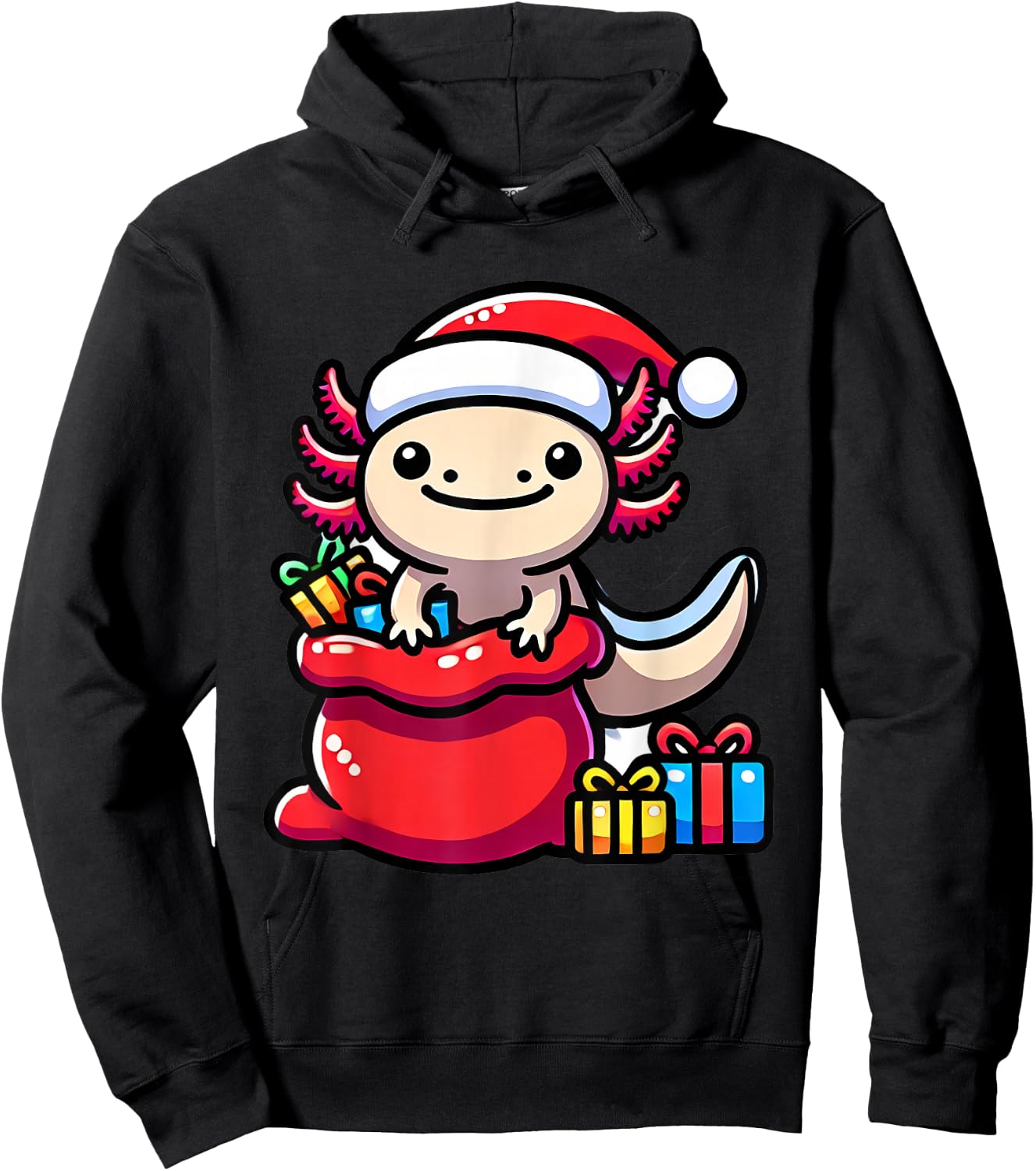 Funny Axolotl Christmas shirt Santa Hat Xmas Outfit kids Hoodie - Hoodie | Black