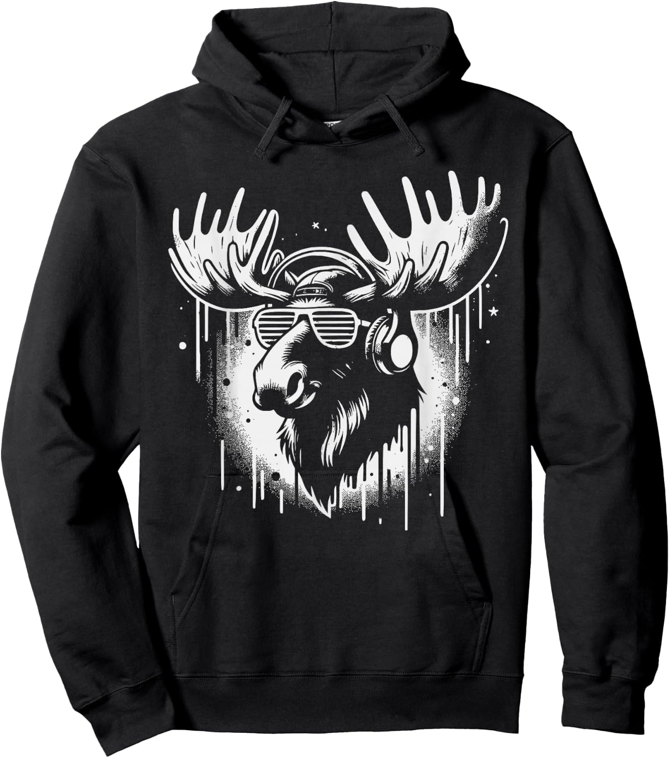 Cool Moose with Headphones - Edgy Moose Hoodie - Hoodie | Black