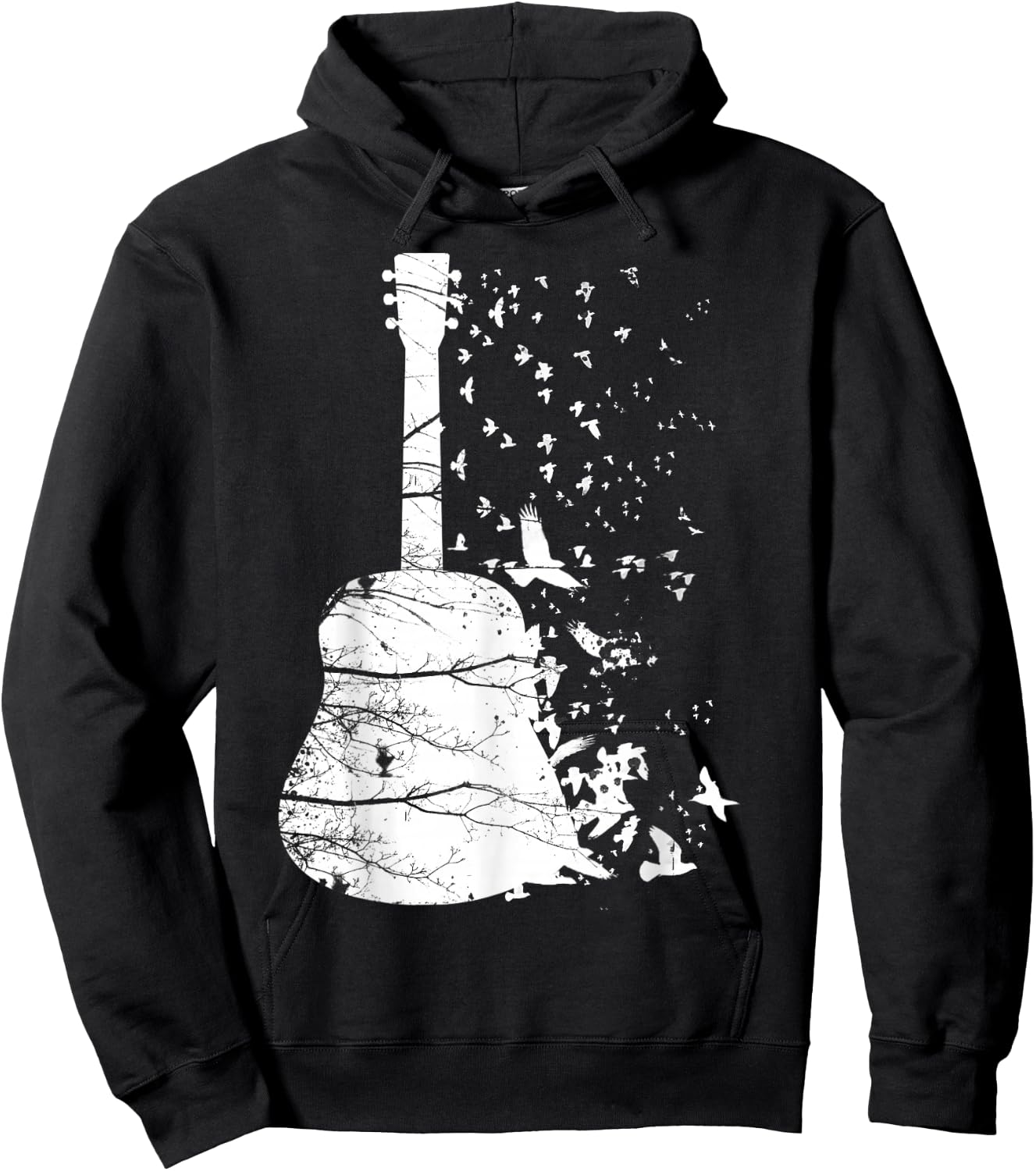 Fantastic Nature Guitar with Flying Birds Hoodie - Hoodie | Black