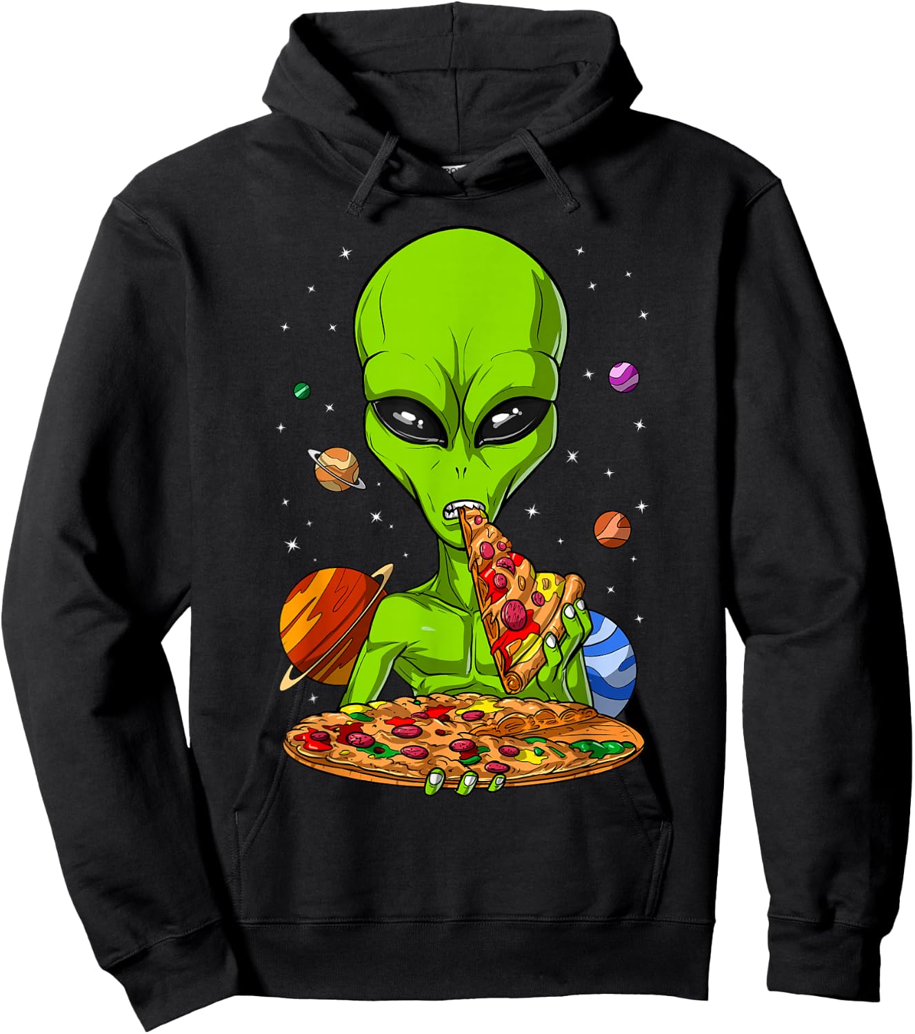 Space Alien Eating Pizza Funny Pizza Lover Hoodie - Hoodie | Black