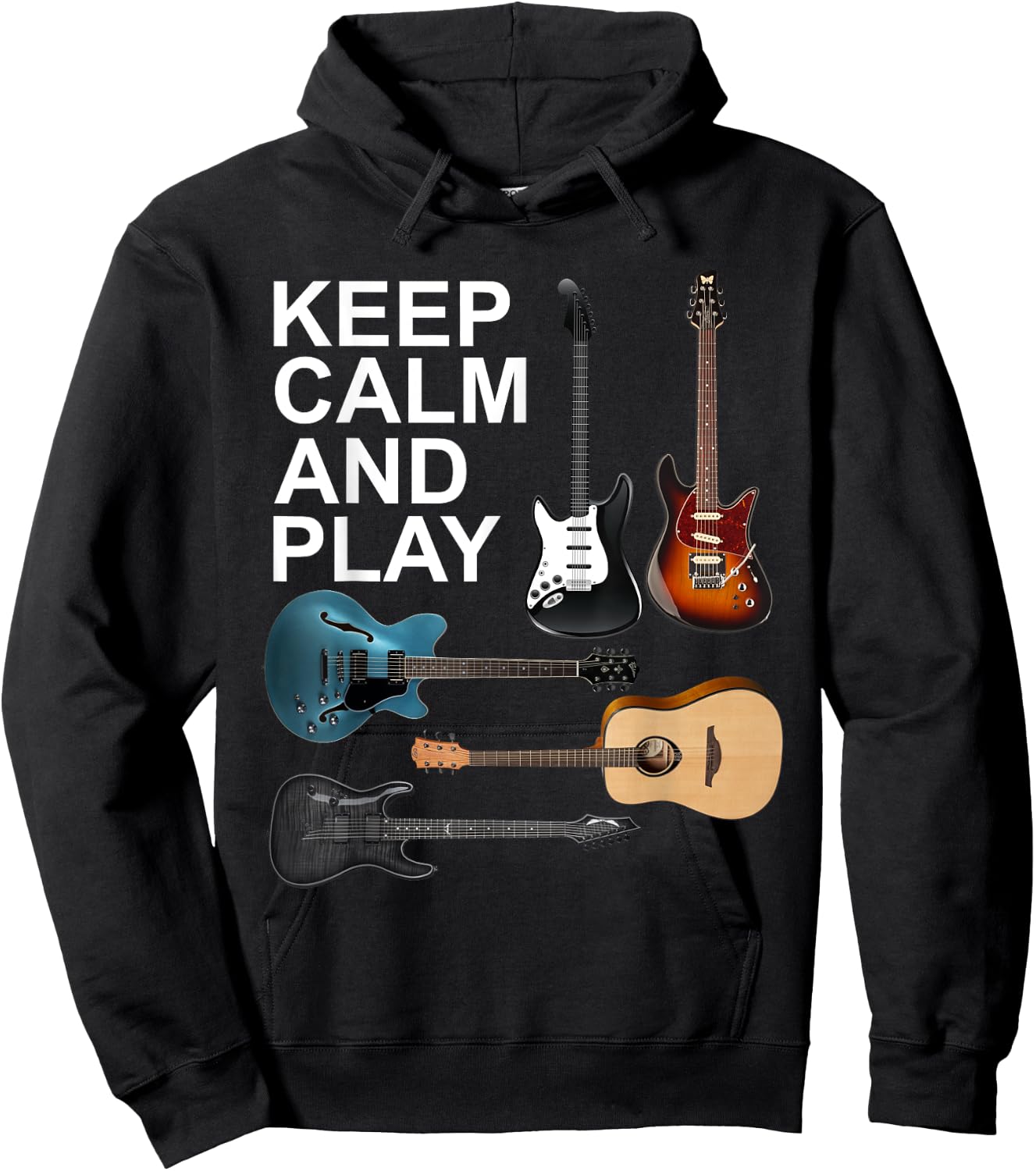 Keep Calm And Play Acoustic Bass Electric Guitars Hoodie - Hoodie | Black