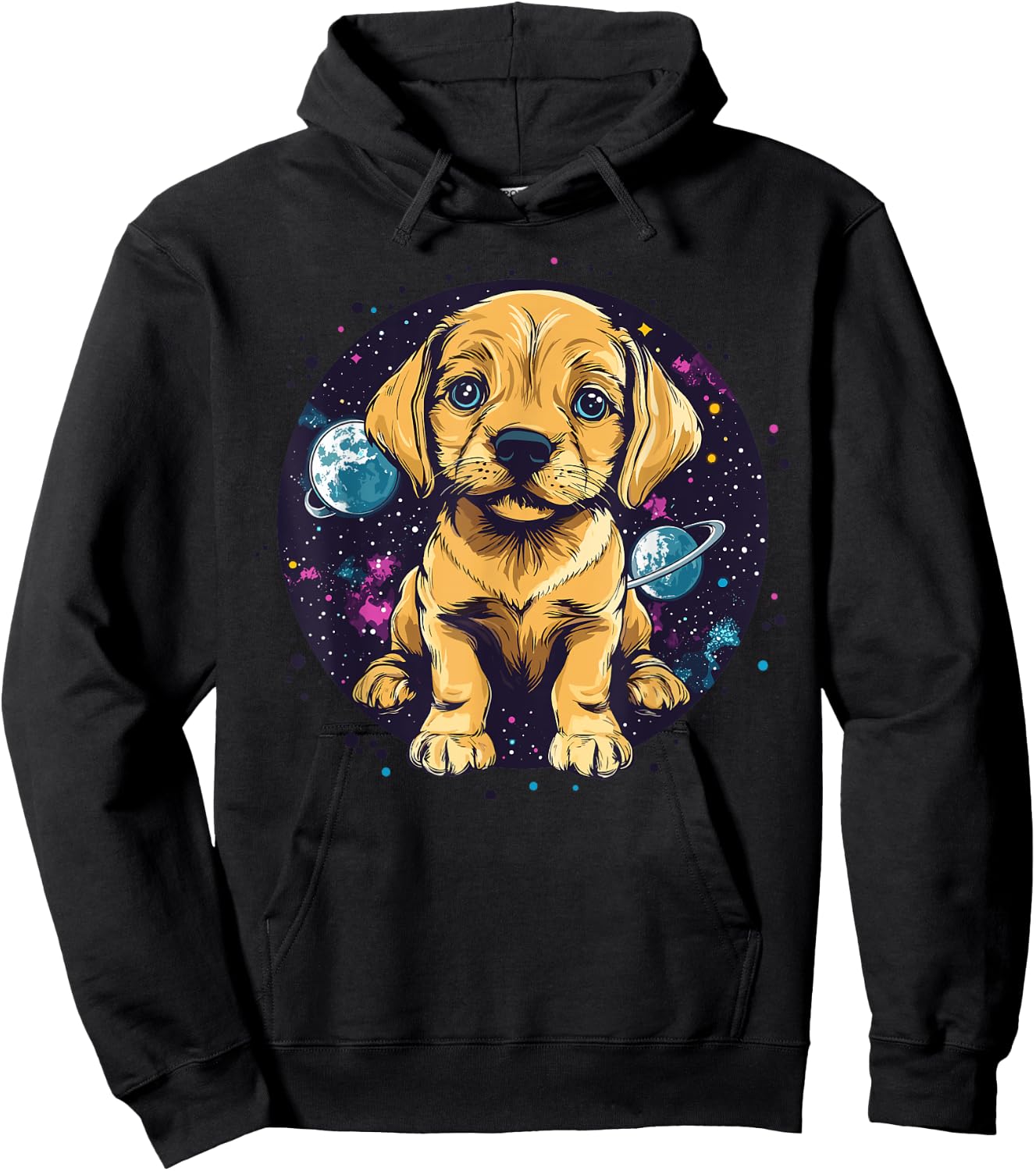 Puppy In Space Cute Cosmic Adventure Hoodie - Hoodie | Black