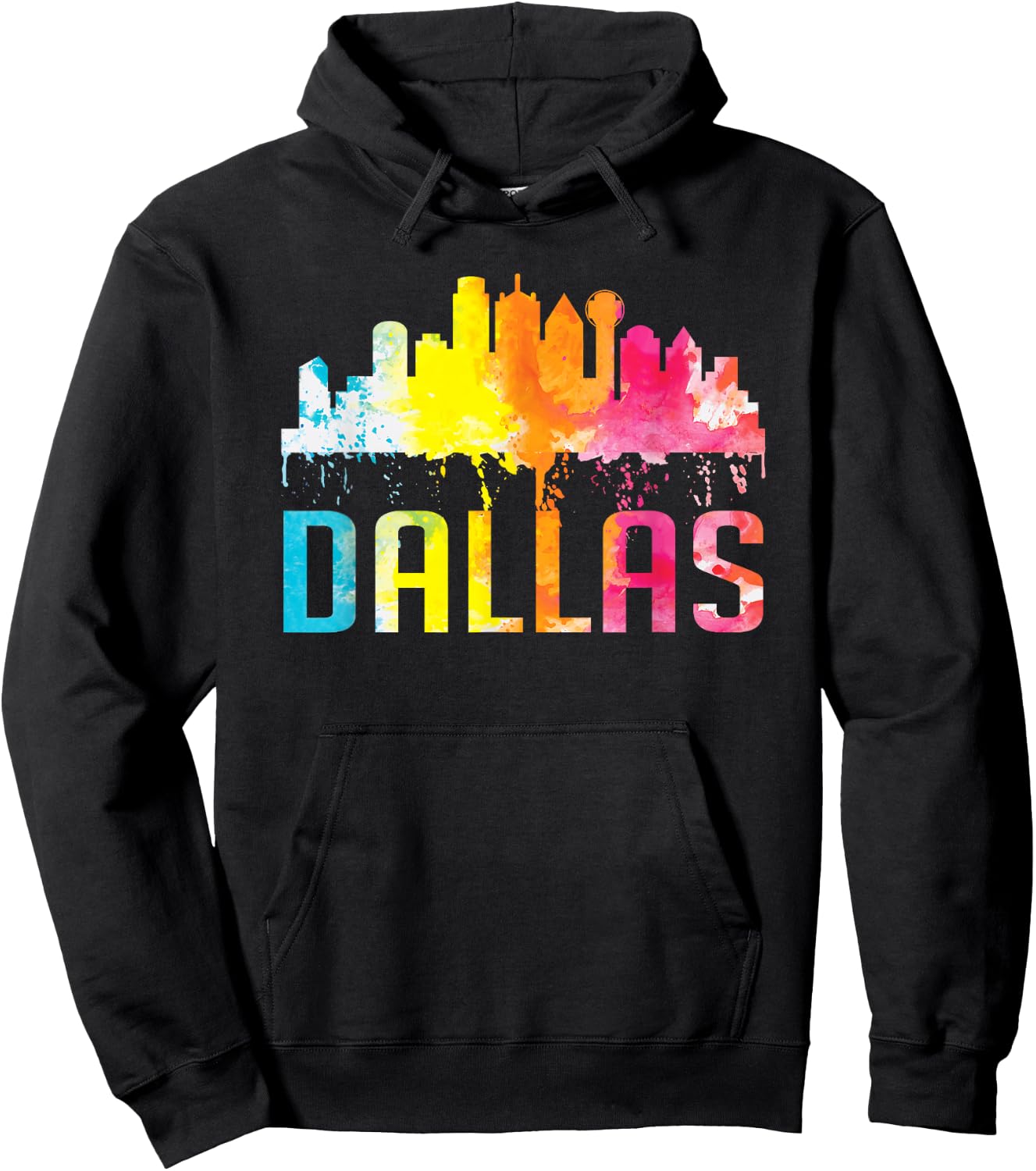 Dallas Texas Retro Watercolor Skyline Art Souvenir Gift Hoodie - Hoodie | Black