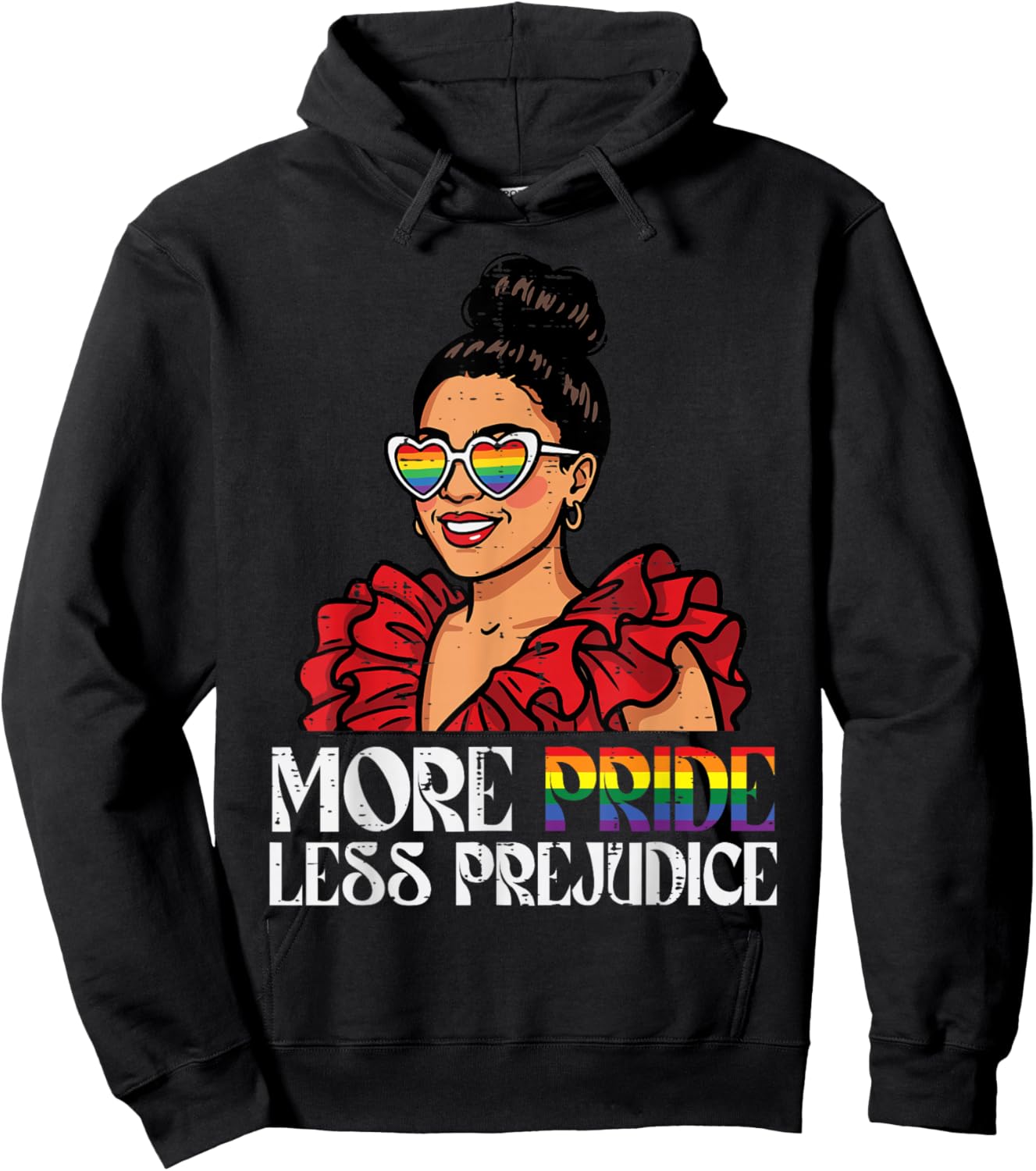 More Pride Less Prejudice LGBTQ Pride Flag Ally Women Men Hoodie - Hoodie | Black
