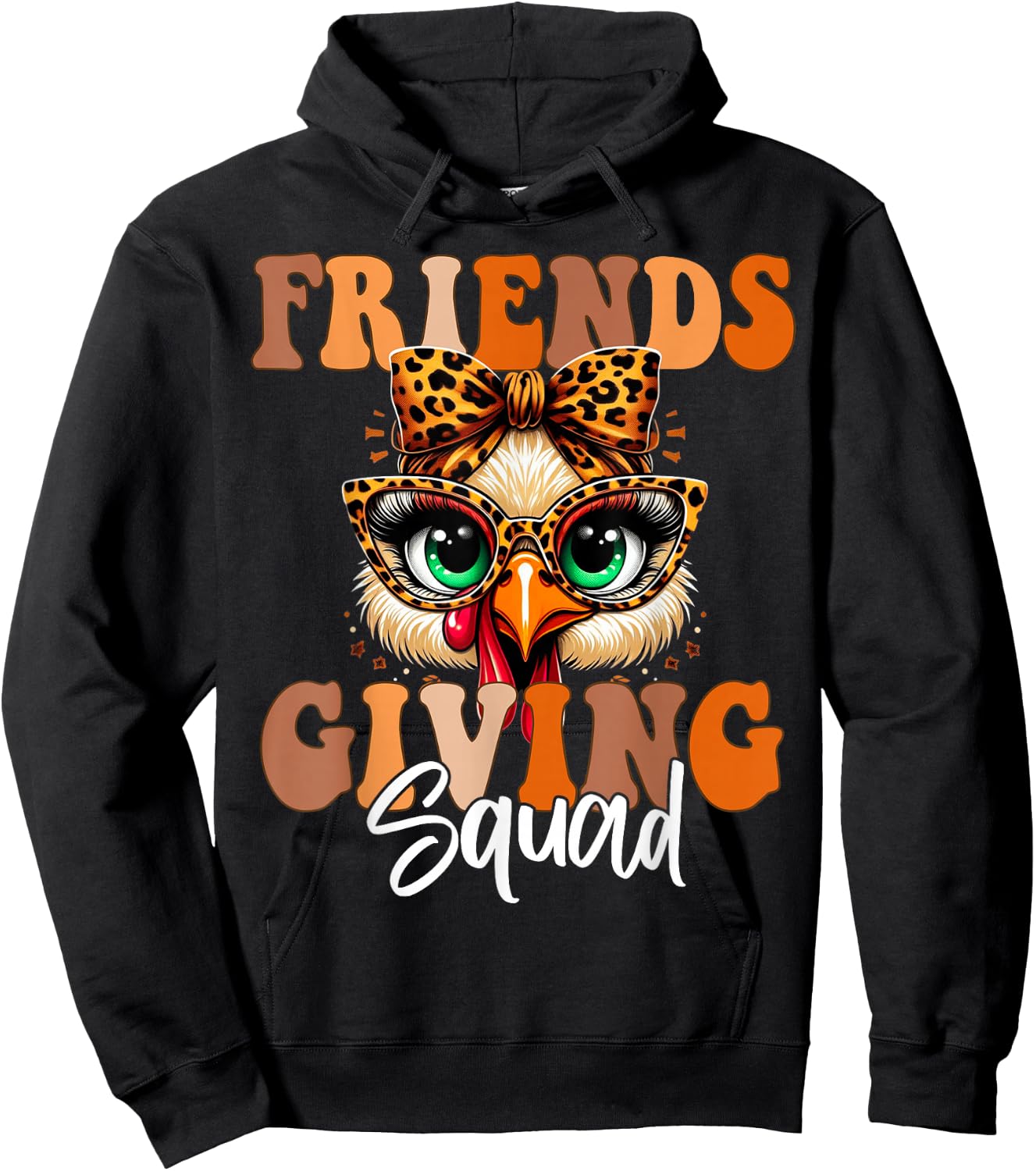 Friends Squad Thanksgiving 2024 Turkey Face Leopard Hoodie - Hoodie | Black