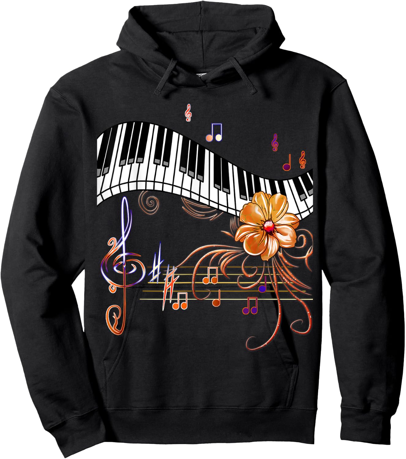 Piano Musically Keyboard Gold Flower Hoodie - Hoodie | Black