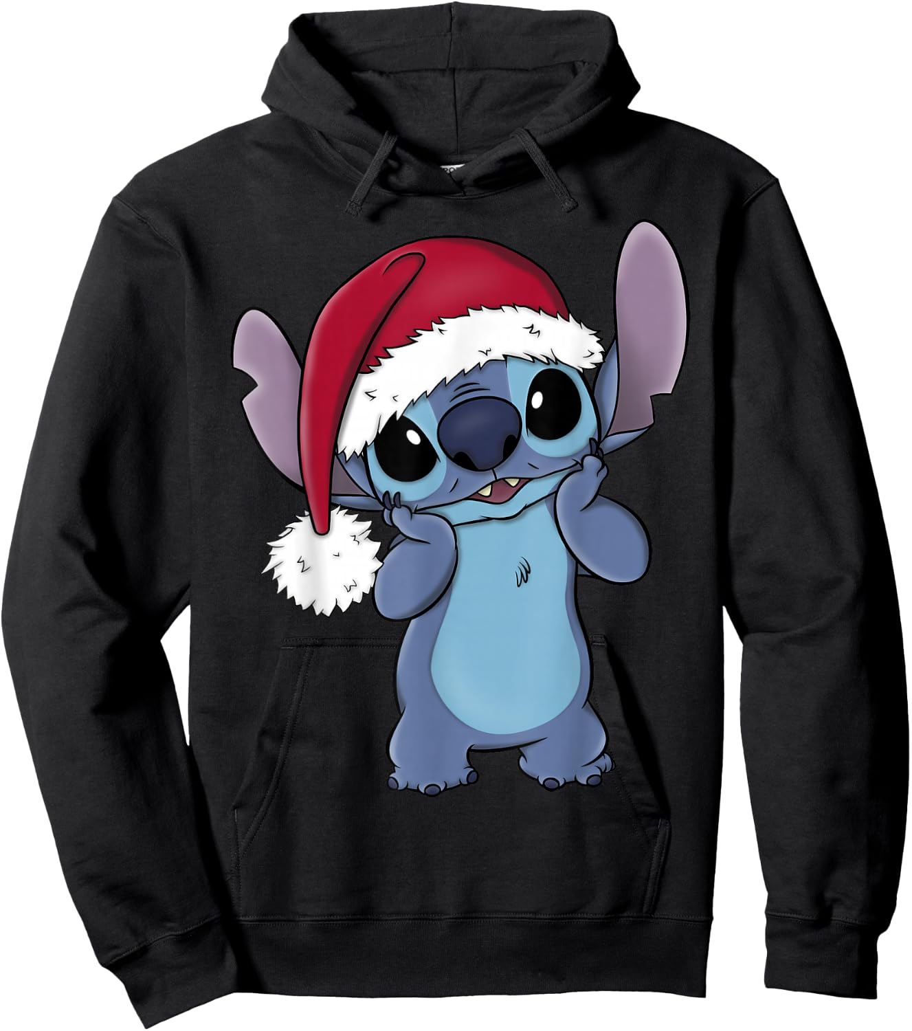 Disney Lilo & Stitch Christmas Santa Hat Stitch Portrait Short Sleeve Black Hoodie - Hoodie | Black