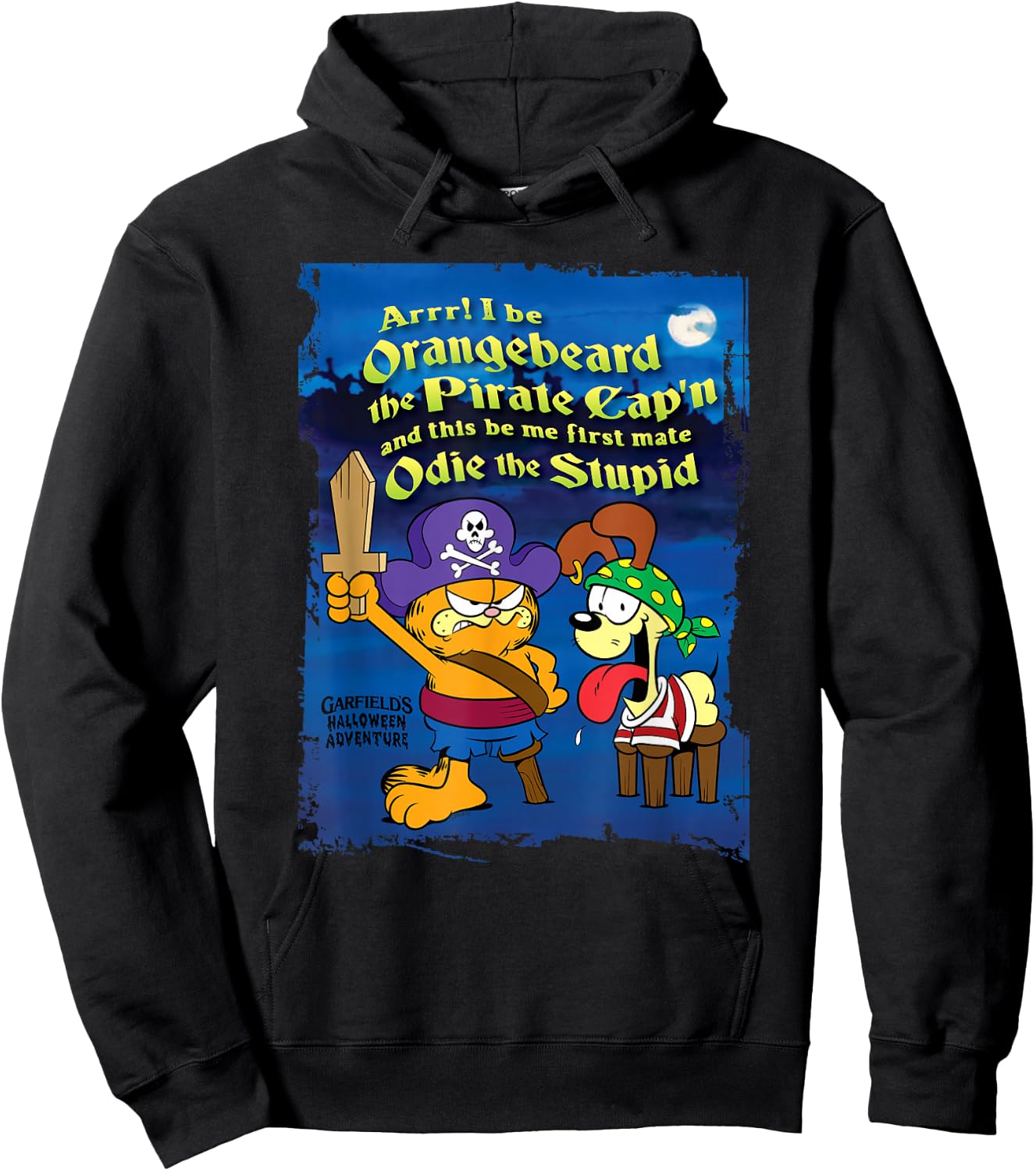Garfield Arrr! Pirate Orangebeard and Odie Cartoon Cat Hoodie - Hoodie | Black