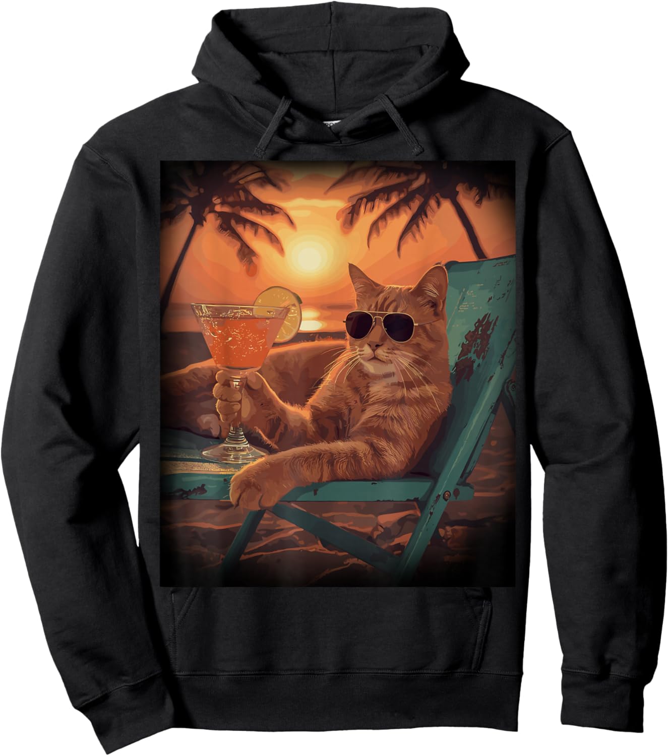 Chillin Cat Vacation Sun Glasses Beach Palm Tree Hoodie - Hoodie | Black