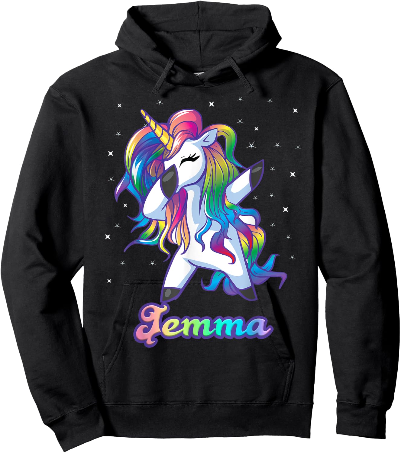 JEMMA Name Personalized Custom Rainbow Unicorn Dabbing Hoodie - Hoodie | Black
