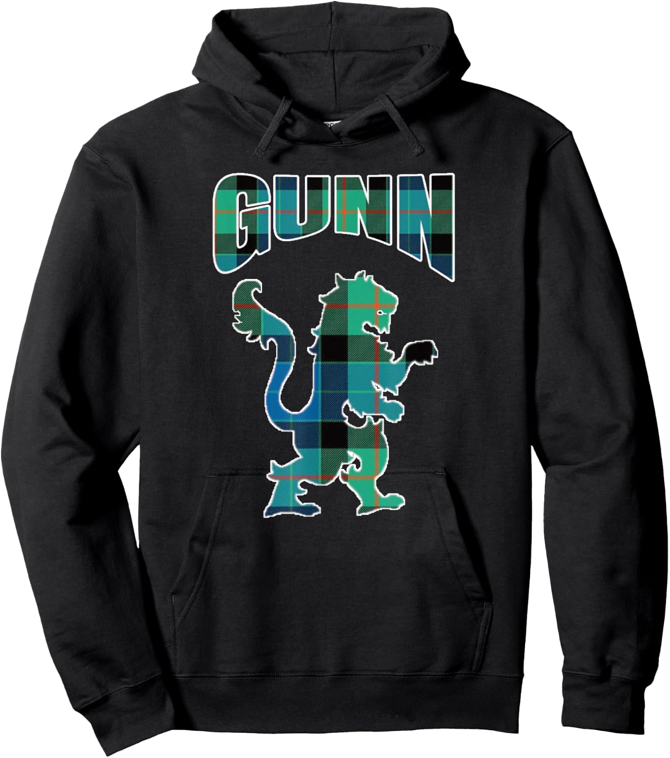 Gunn Clan Kilt Tartan Lion Namesake Scottish Hoodie - Hoodie | Black