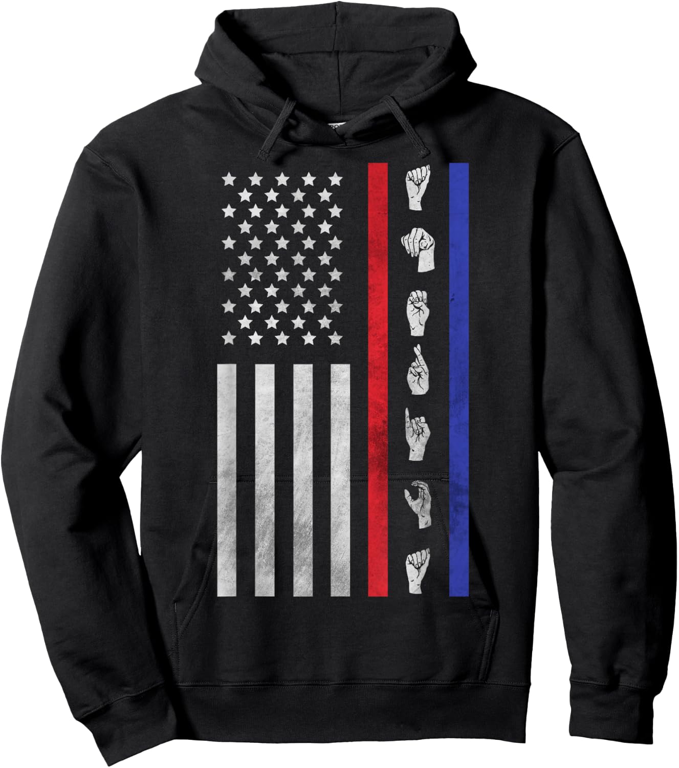 American Flag ASL Shirt American Sign Language America USA Hoodie - Hoodie | Black