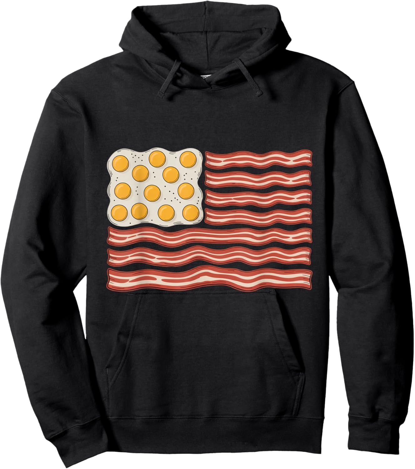 Bacon and Eggs Funny 4th of July American Flag Hoodie - Hoodie | Black