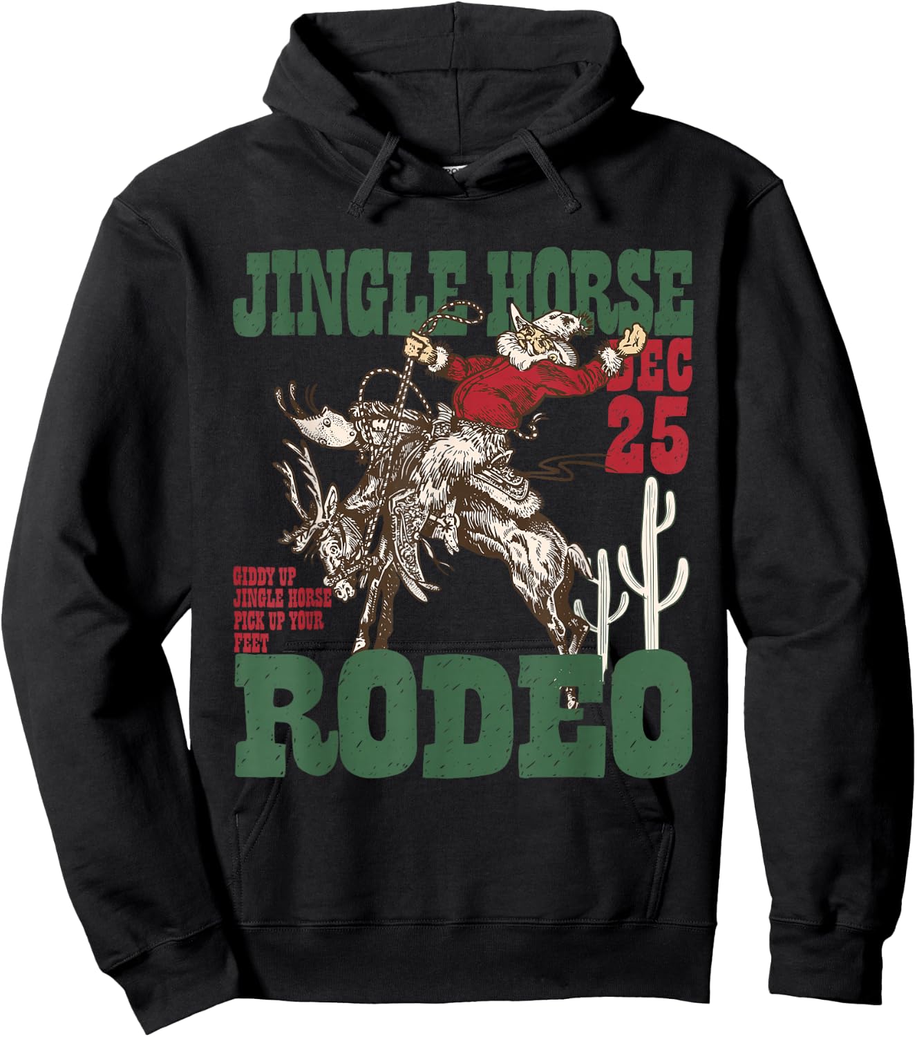 Retro Jingle Horse Rodeo Christmas Funny Western Cowboy Hoodie - Hoodie | Black