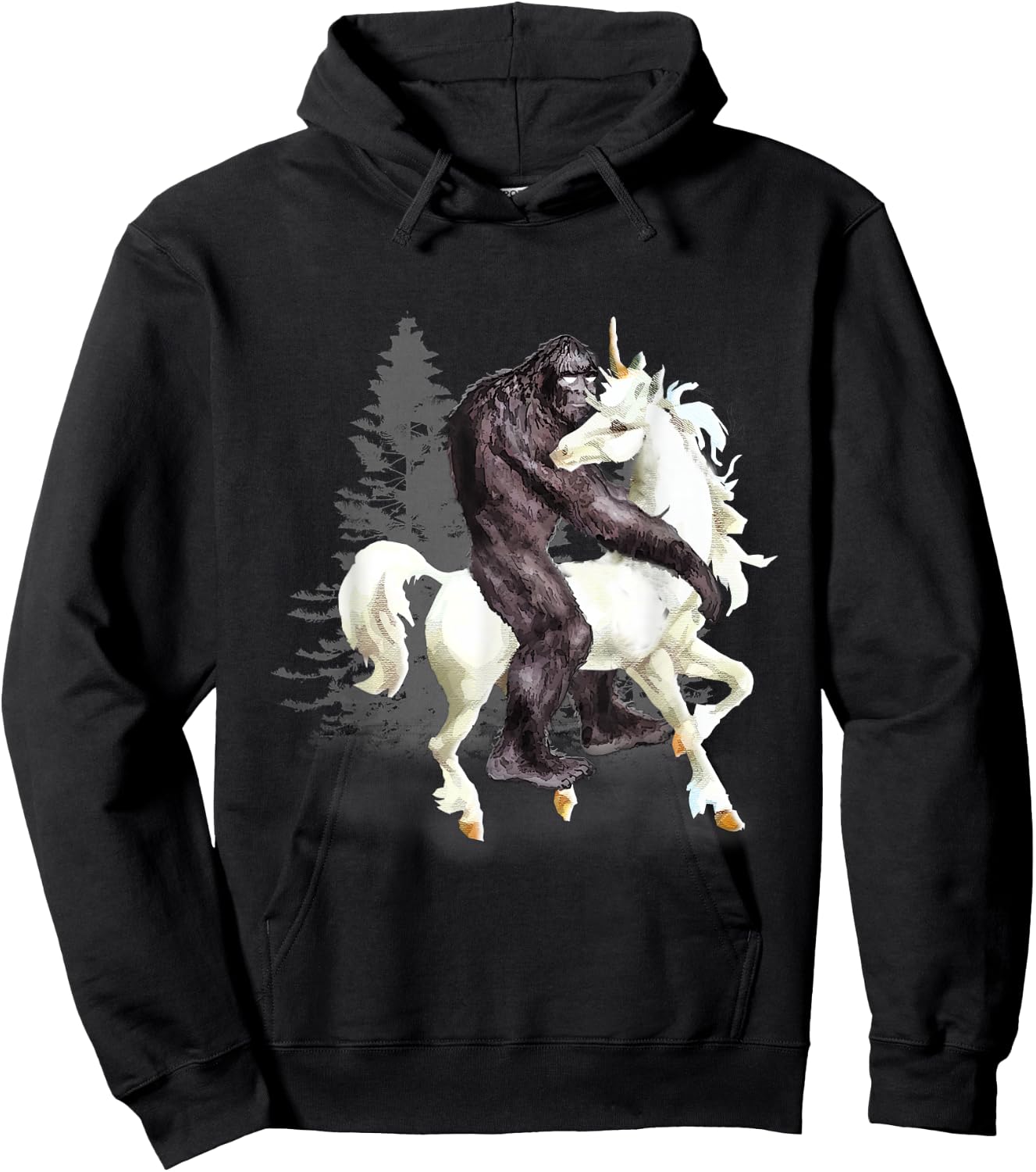 Bigfoot Sasquatch Riding Unicorn Funny Cute Gift Hoodie - Hoodie | Black