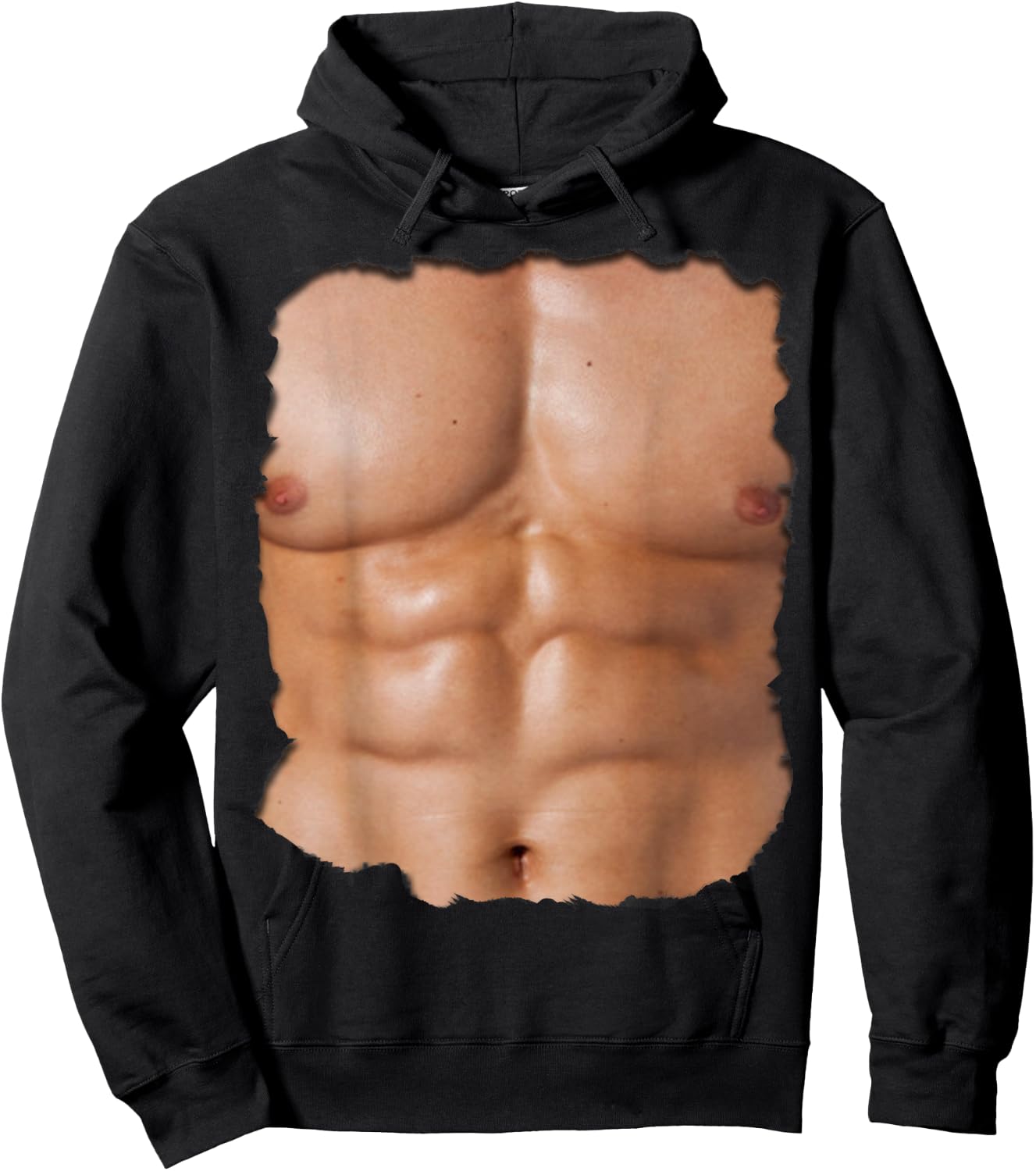 Fake Muscle Under Clothes Shirt Chest Six Pack Abs Hoodie - Hoodie | Black