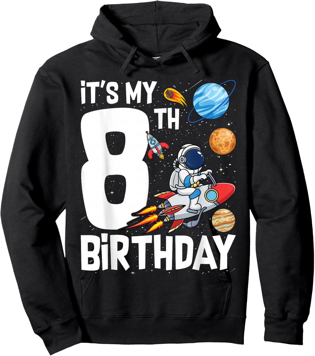 Outer Space 8 Year Old 8th Birthday Party Boys Girls Hoodie - Hoodie | Black