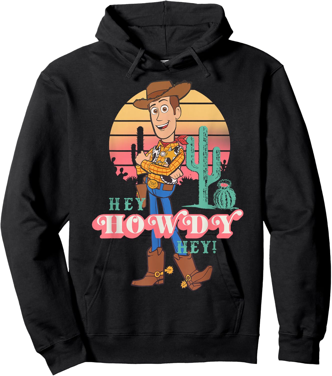 Disney Pixar Toy Story 4 Woody Hey Howdy Hey Retro Portrait Hoodie - Hoodie | Black