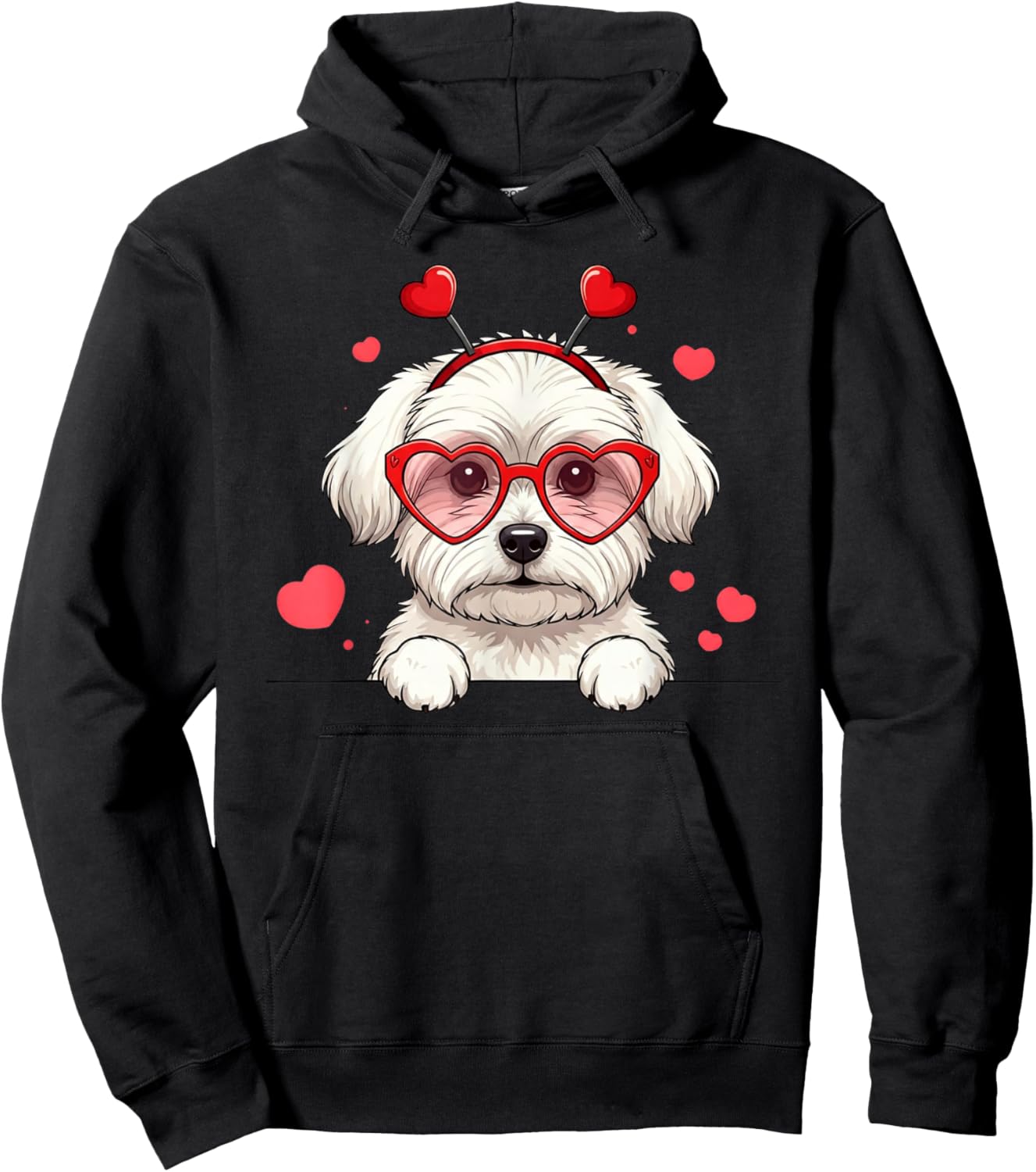 Maltese Dog Heart Headband Valentine Maltese Hoodie - Hoodie | Black