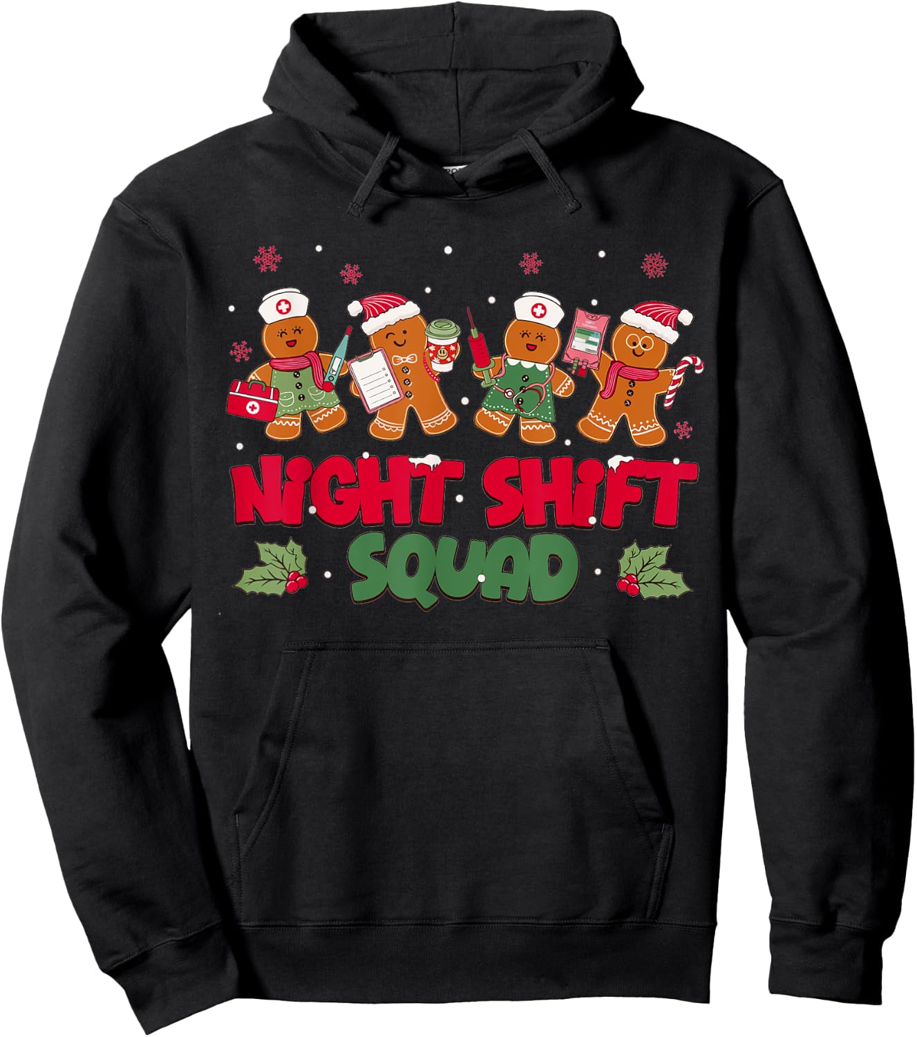 Nurse Christmas Night Shift Squad Gingerbread RN ER ED Hoodie - Hoodie | Black