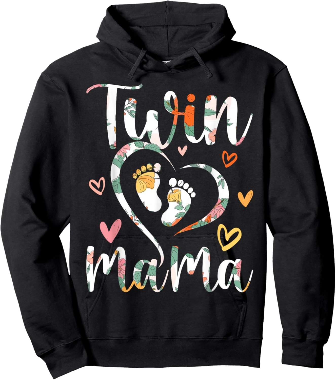 Floral Twin Mama Mom to Be Pregnant with Twins Hoodie - Hoodie | Black