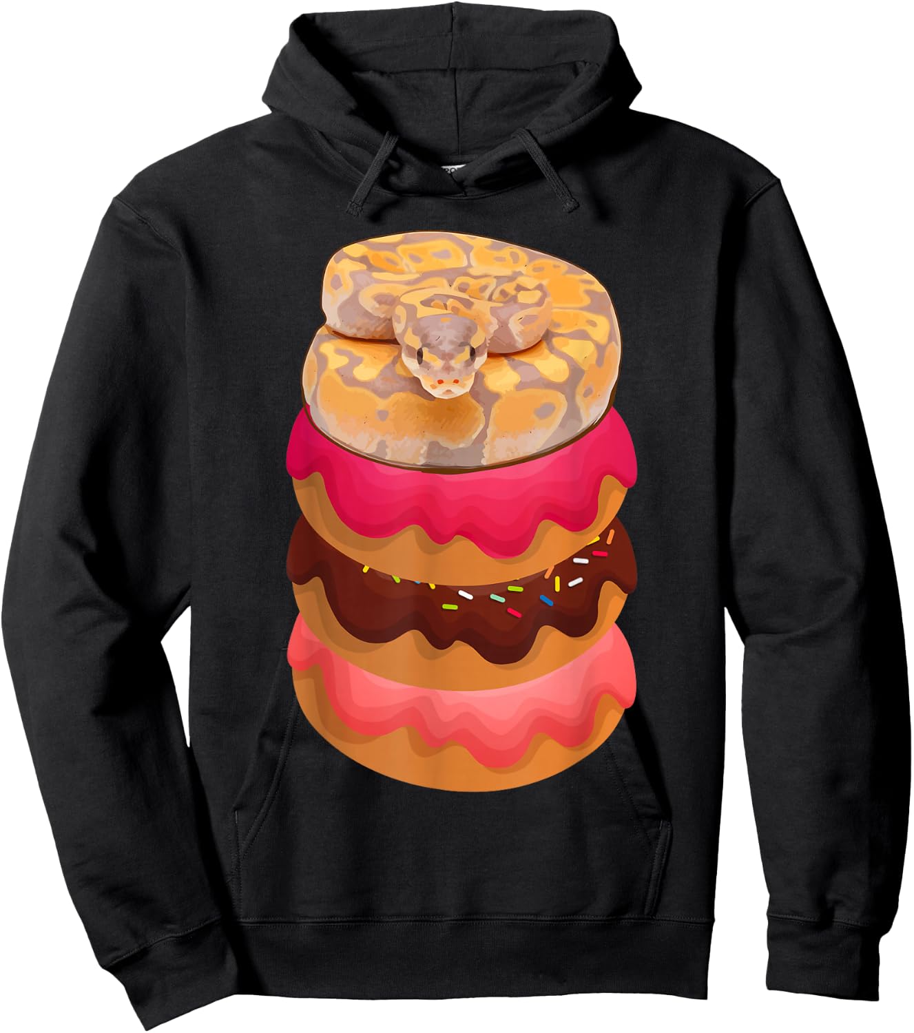 Ball Python Snake Reptile on Doughnuts Donuts Herpetologists Hoodie - Hoodie | Black