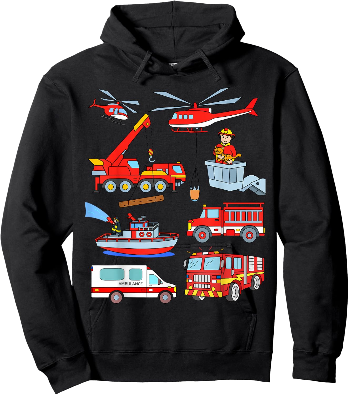 Firetruck Boys Men Firefighter Fireman Fire Engine Truck Hoodie - Hoodie | Black