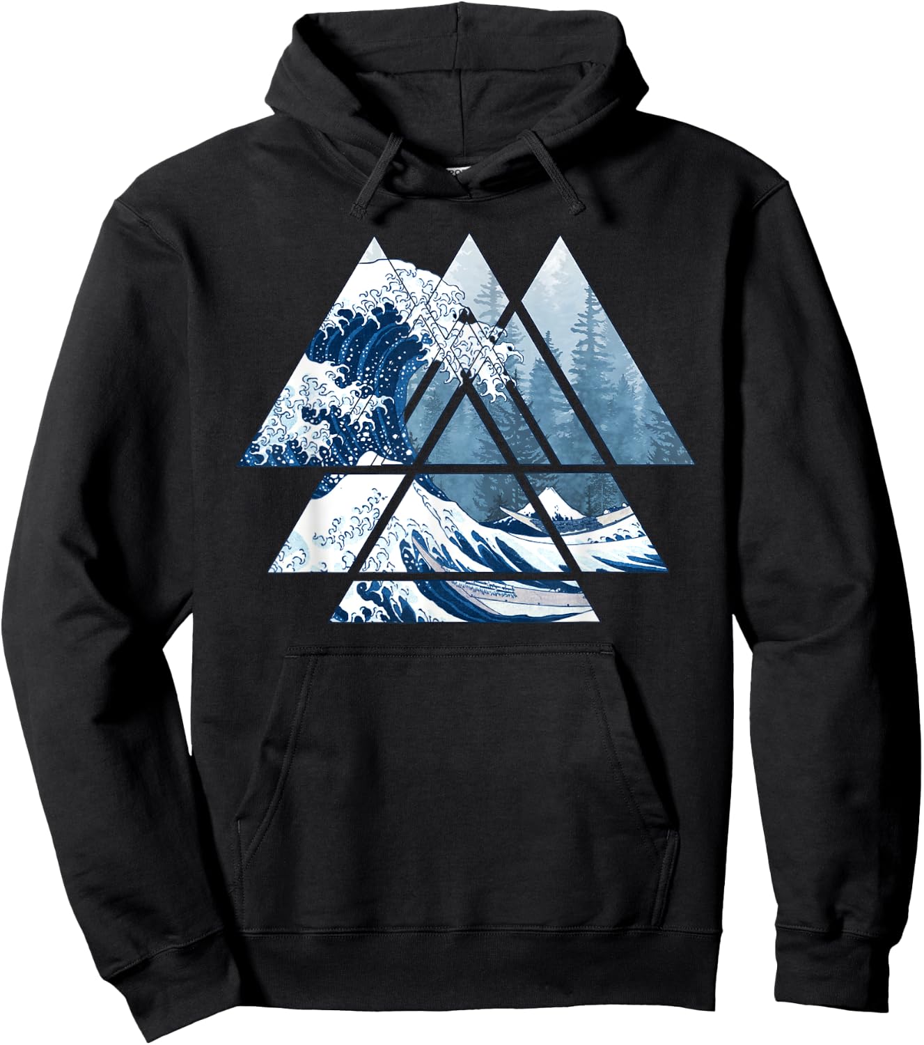 The Great Sacred Geometry Triangles - Misty Forest Wave Hoodie - Hoodie | Black