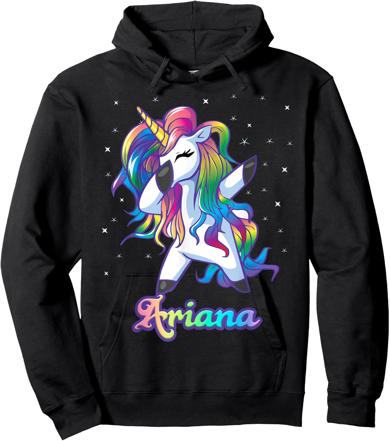 ARIANA Name Personalized Custom Rainbow Unicorn Dabbing Hoodie - Hoodie | Black
