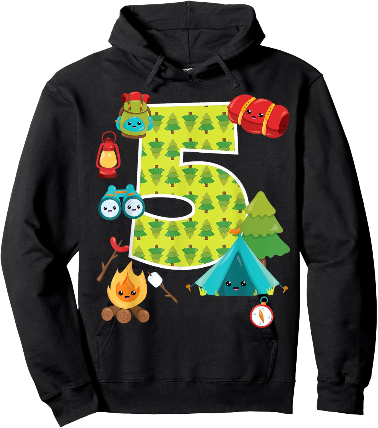 Camping Backyard Sleepover 5 Year Old 5th Birthday Party Hoodie - Hoodie | Black