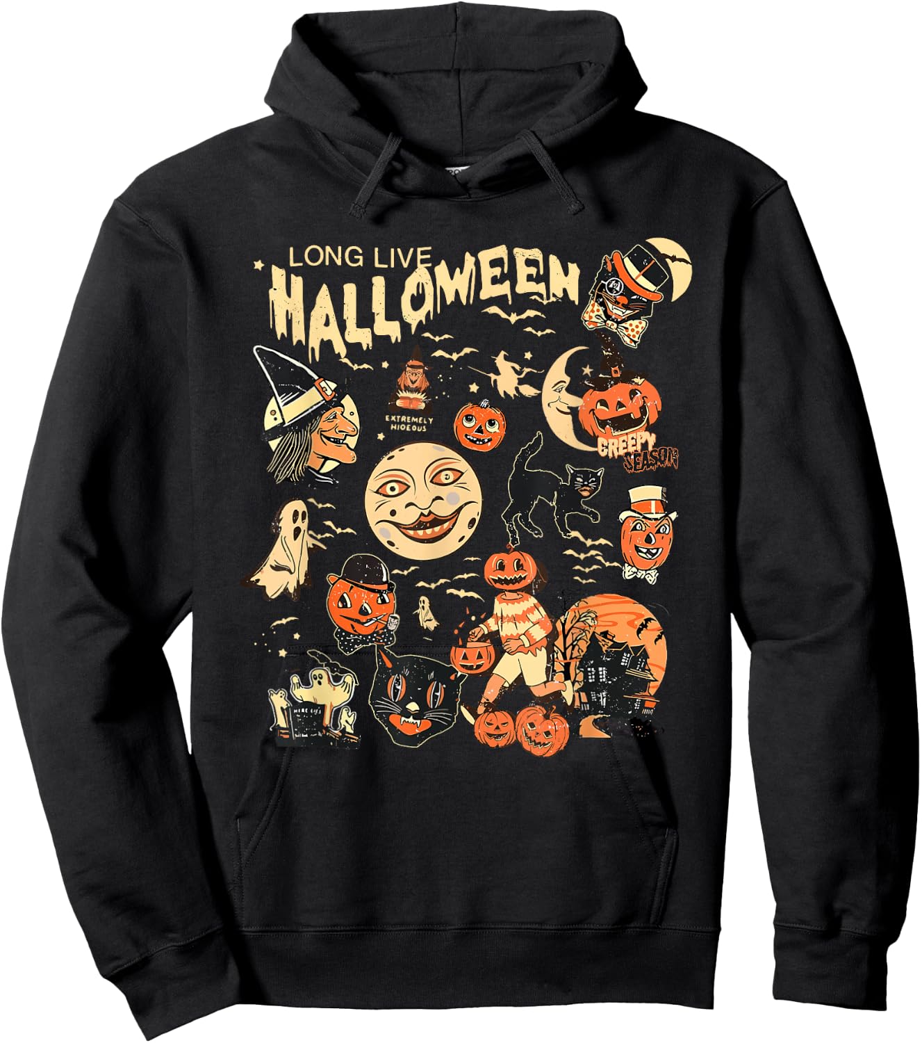 Long Live Halloween Funny Pumpkin Bat Halloween Black Cat Hoodie - Hoodie | Black