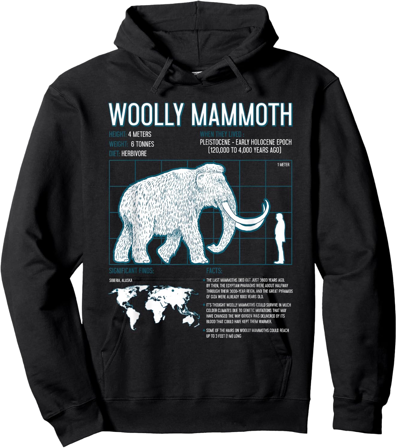 Woolly Mammoth Shirt Facts Extinct Animals Vintage Gifts Hoodie - Hoodie | Black