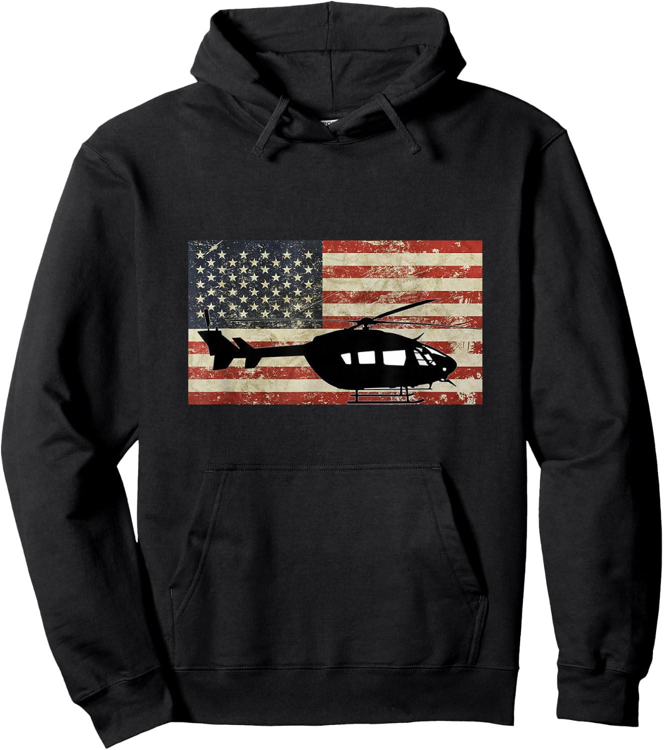 Vintage American USA Flag UH-72 Lakota Helicopter Pilot Army Hoodie - Hoodie | Black