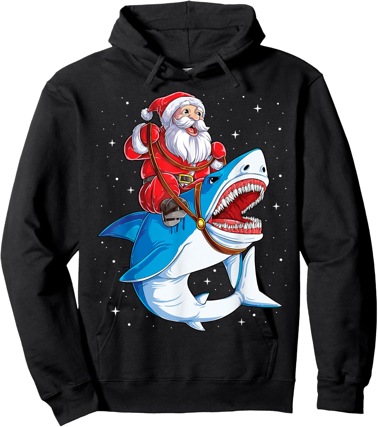Santa Claus Riding Shark Christmas Boys Merry Sharkmas Xmas Hoodie - Hoodie | Black