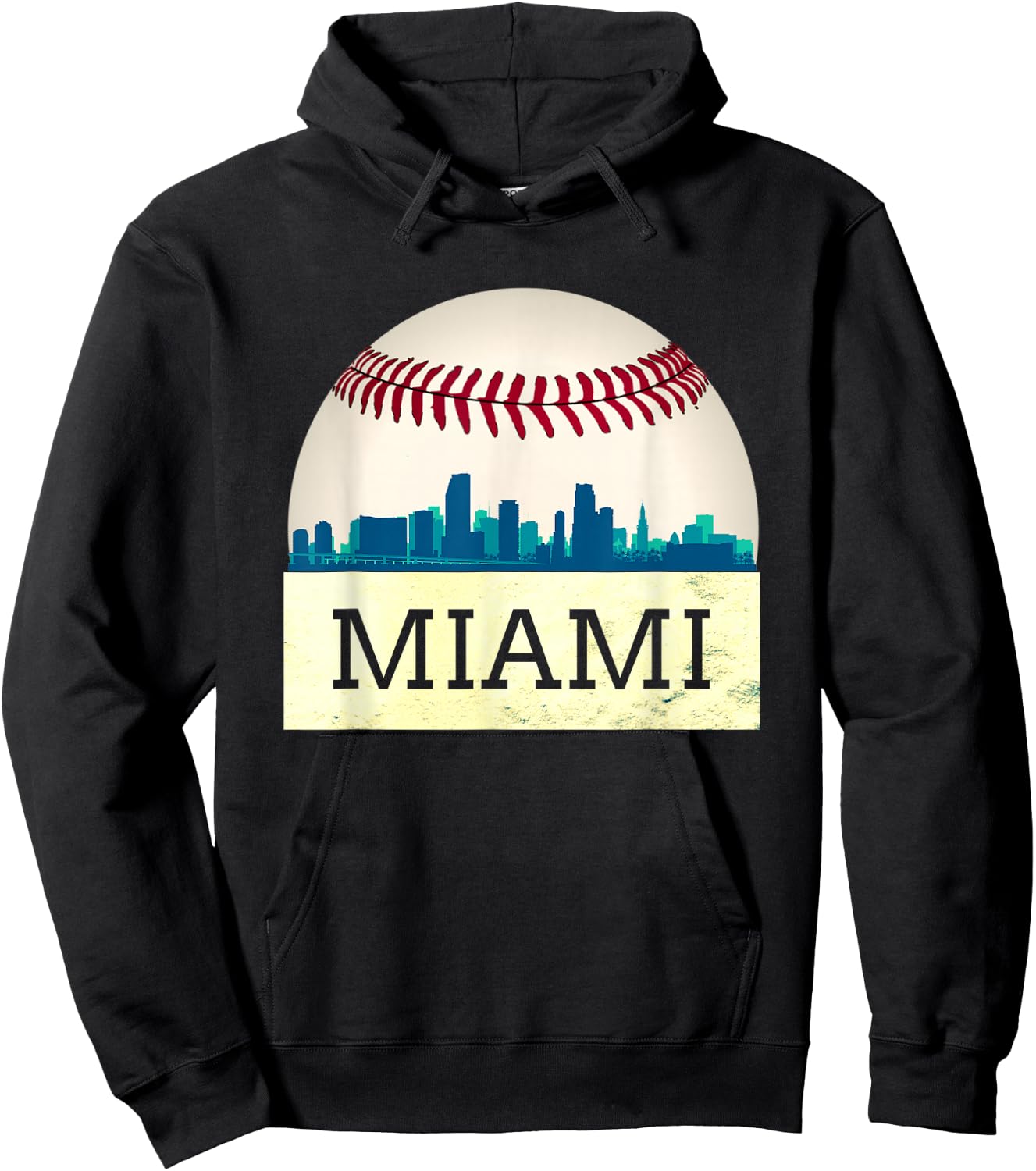 Miami Baseball Dress Cool Marlin Skyline on Giant Ball Hoodie - Hoodie | Black