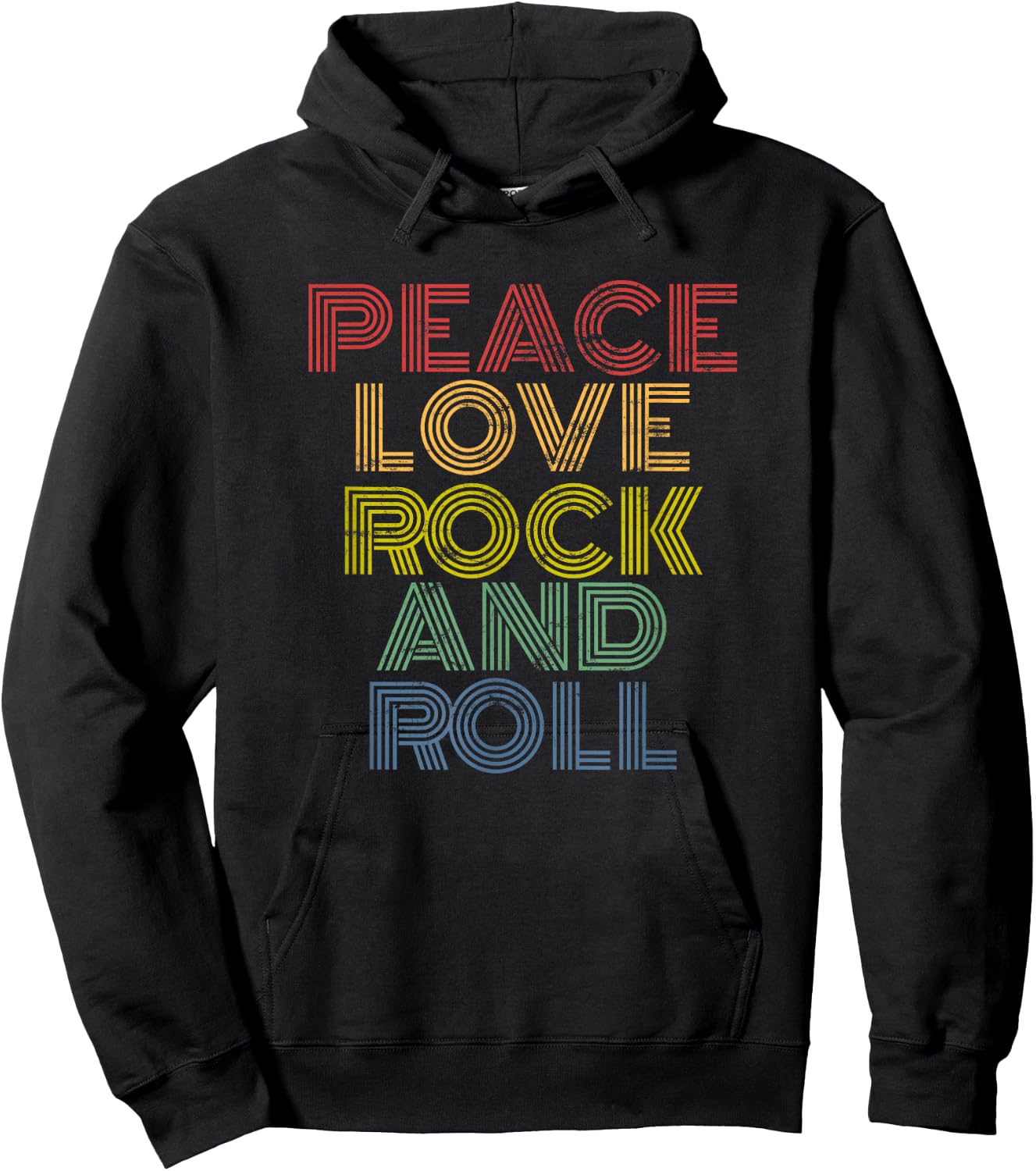 Peace Love Rock'n'Roll Distressed Rock Concert Hoodie - Hoodie | Black