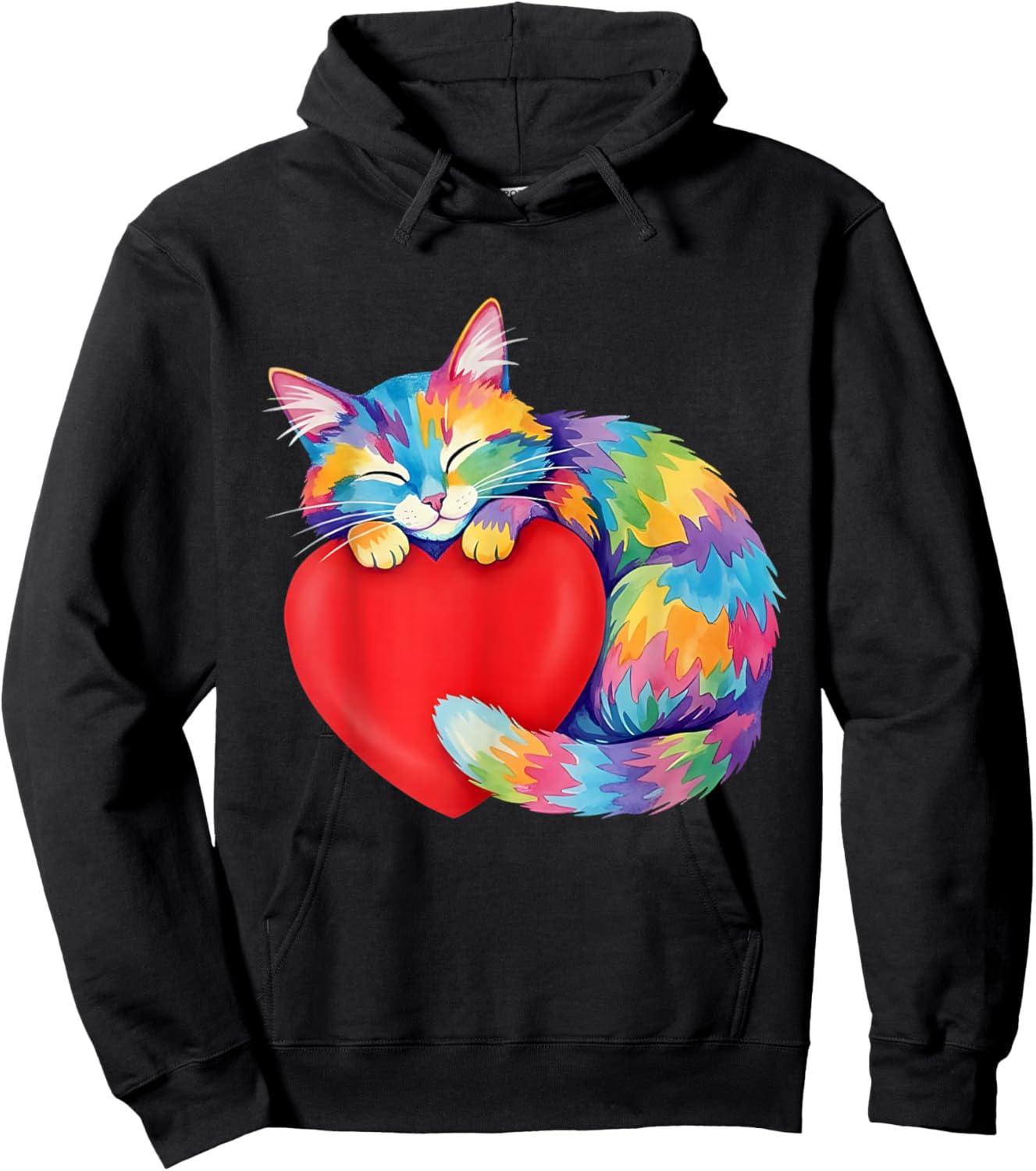 Color Rainbow Cute Cat Hug Valentine Heart Kitten Love Hoodie - Hoodie | Black