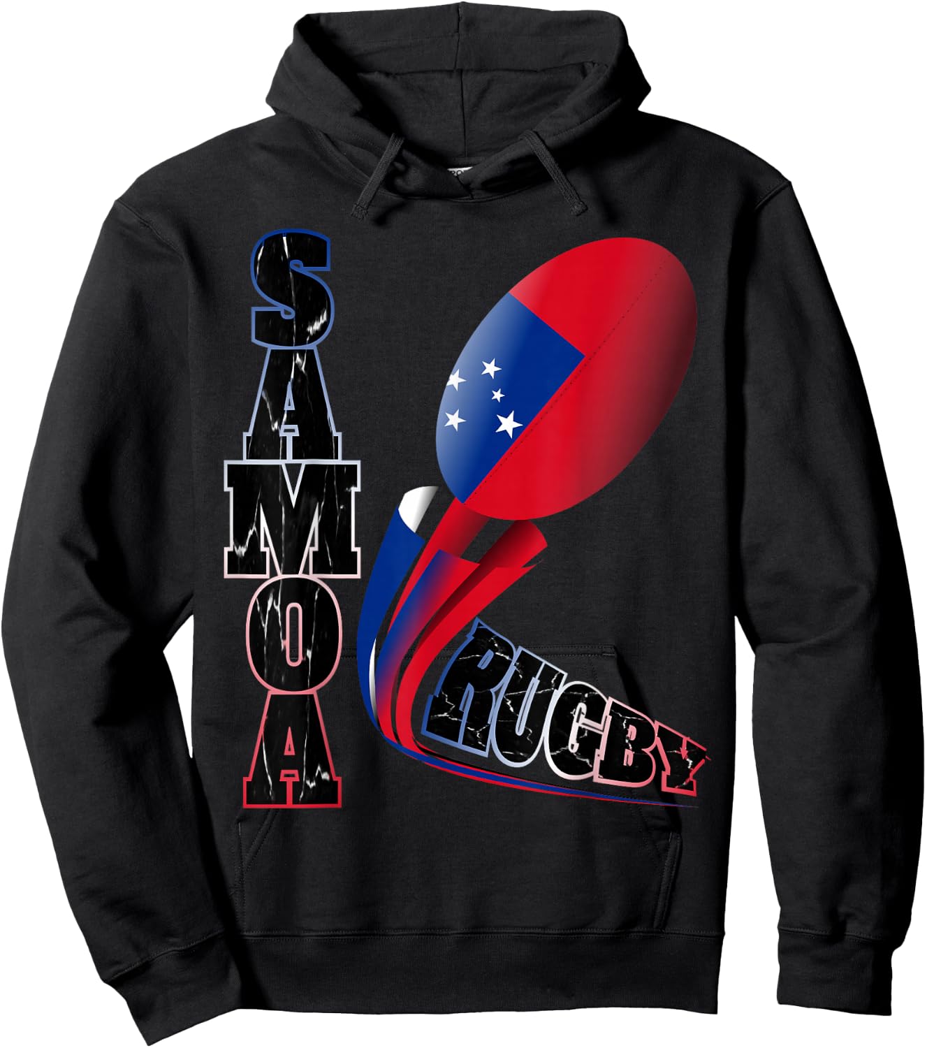 Samoa Rugby Fan Distressed Marbled Text Graphic Hoodie - Hoodie | Black
