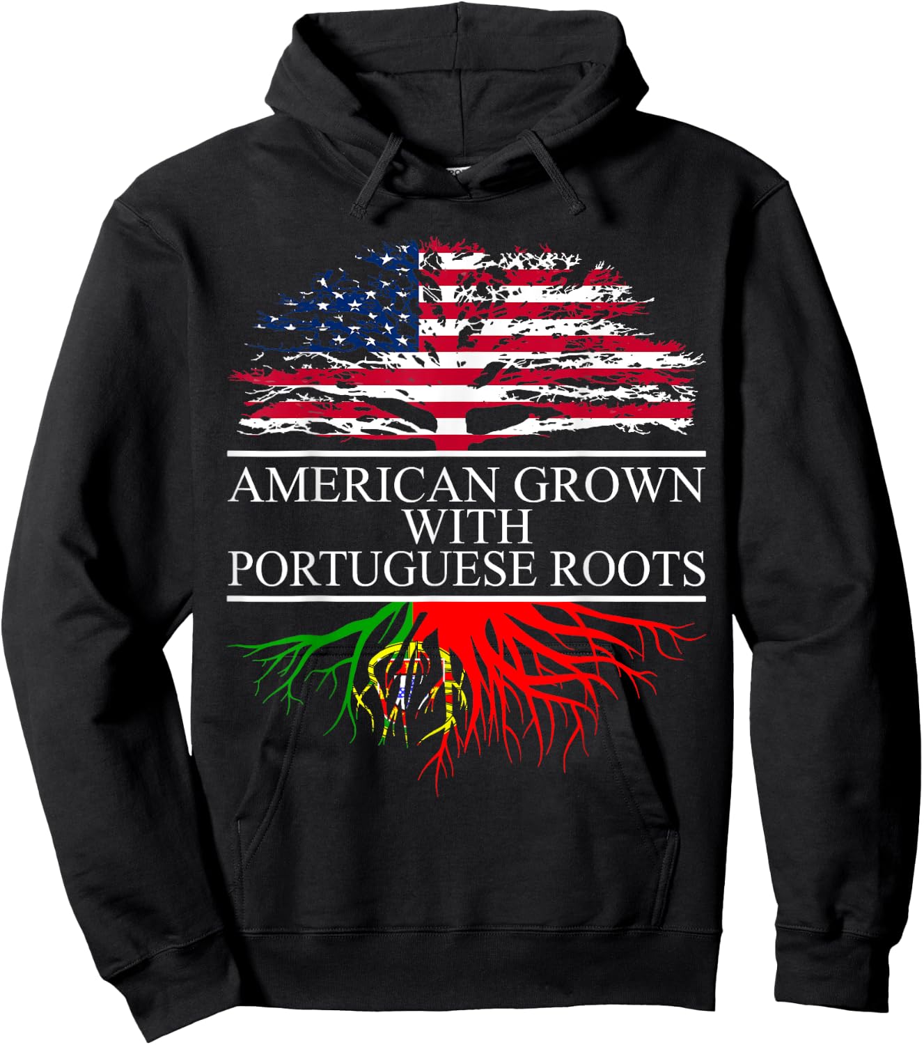 Portuguese Roots, American Grown, Flag of Portugal Hoodie - Hoodie | Black