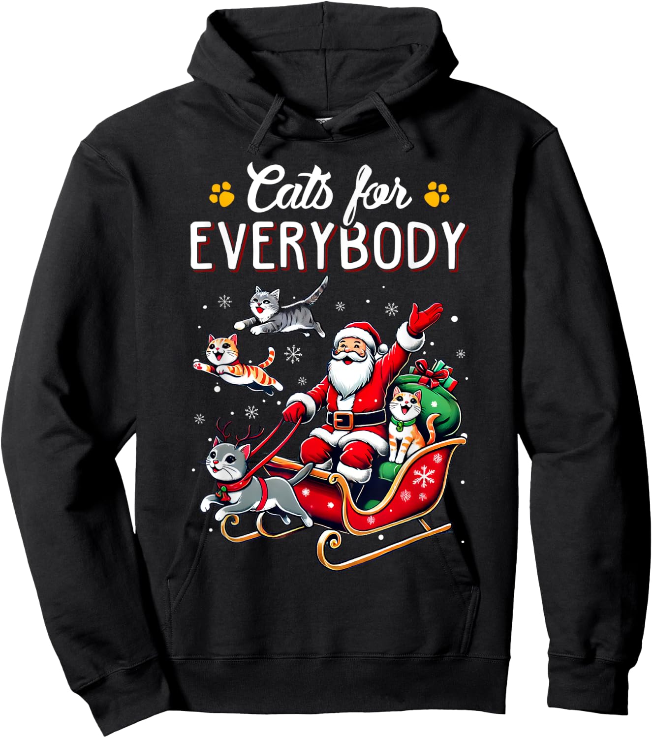 Cats For Everybody Christmas Cat Funny Xmas Men Women Santa Hoodie - Hoodie | Black