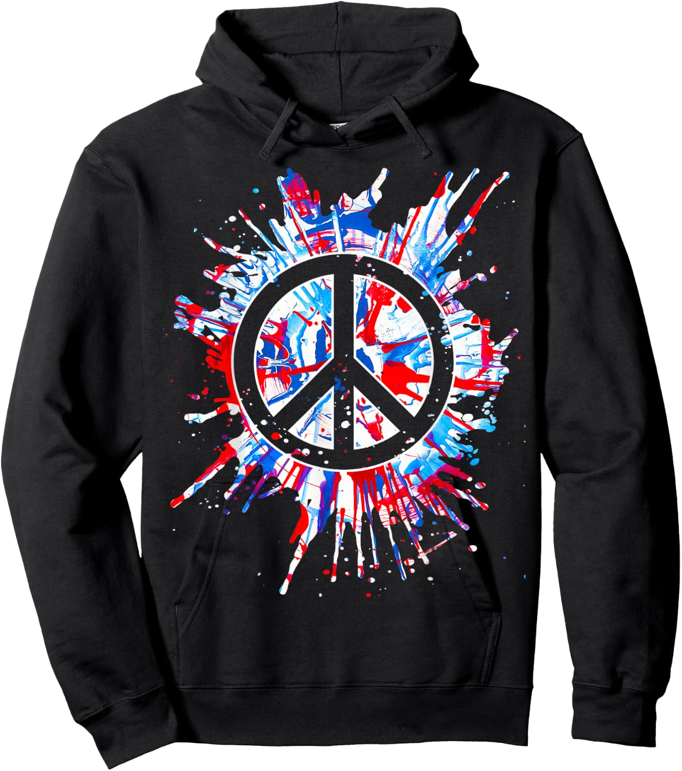 Peace Sign Red White Blue Patriotic Hippie Tie Dye Hoodie - Hoodie | Black