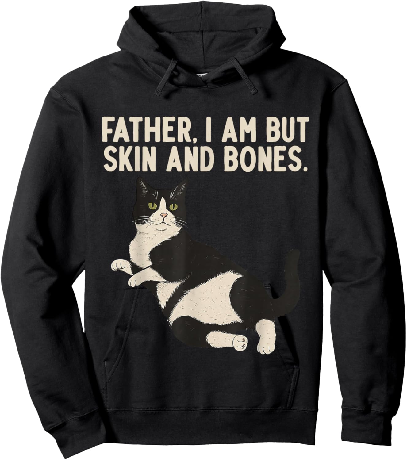 Father, I Am But Skin and Bones Vintage Tuxedo Cat Hoodie - Hoodie | Black