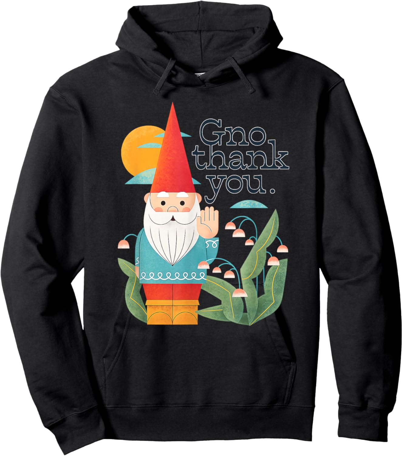 Funny Garden Gnome Pun, Gno Thank You Vintage Humor Hoodie - Hoodie | Black