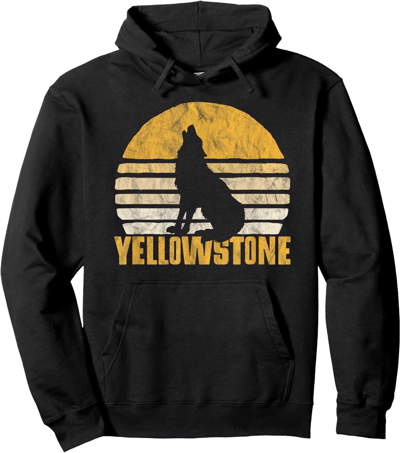 Vintage Yellowstone National Park Wolf Retro Graphic Hoodie - Hoodie | Black