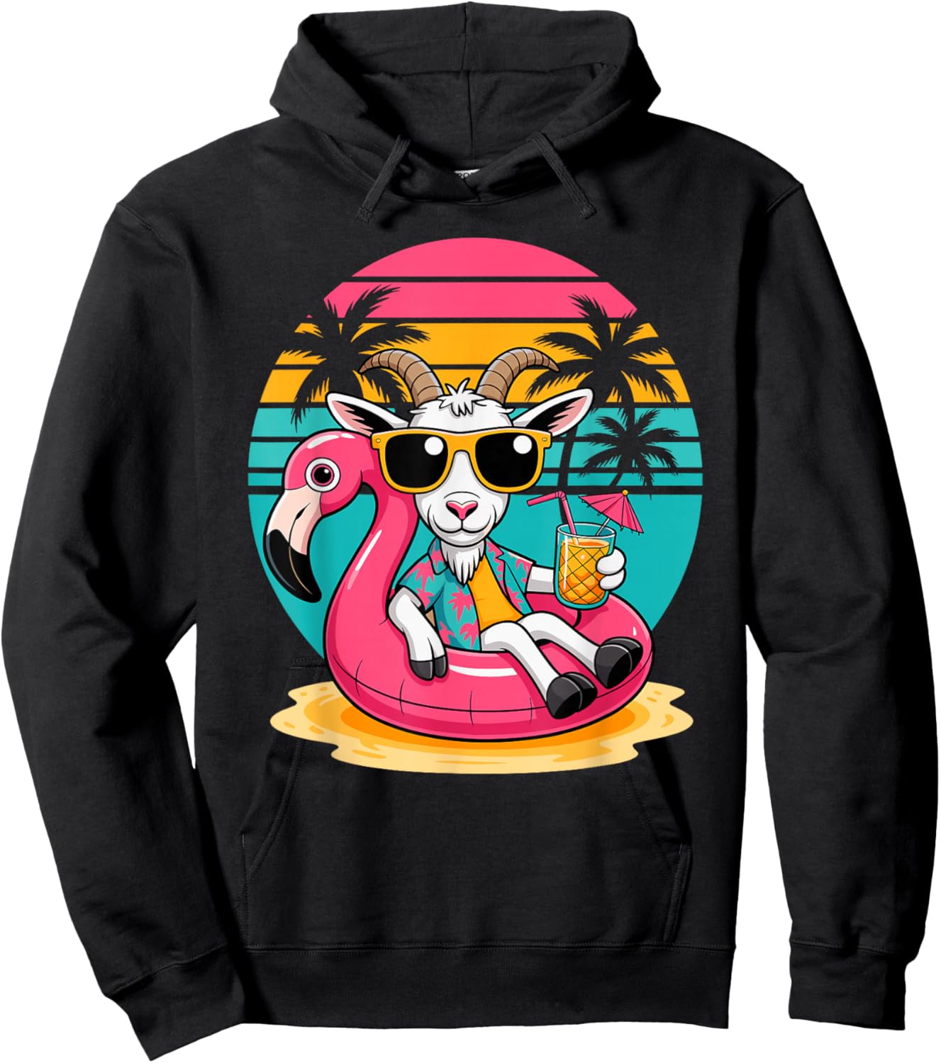 Goat Sunglasses Beach Summer Vacation Pool Float Flamingo Hoodie - Hoodie | Black