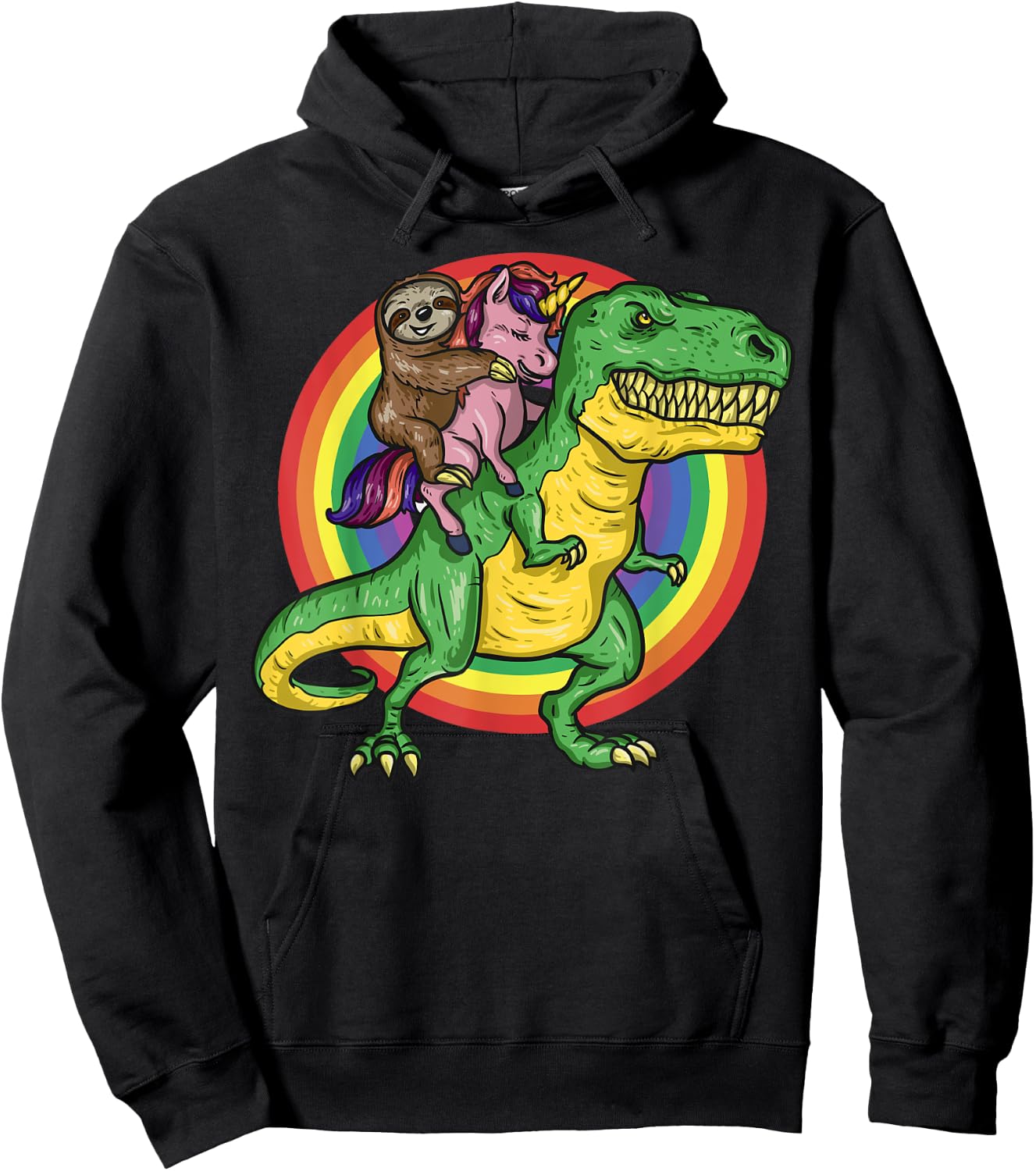 Sloth Unicorn Riding Trex Dinosaur Animal Lover Kids Gift Hoodie - Hoodie | Black