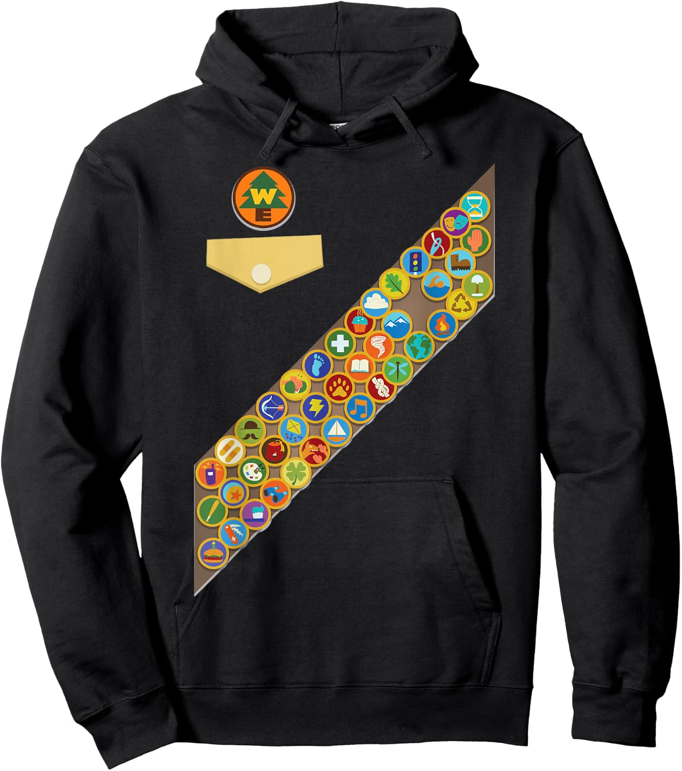Disney Pixar Up Russell Badges Chest Patch Halloween Small Hoodie - Hoodie | Black
