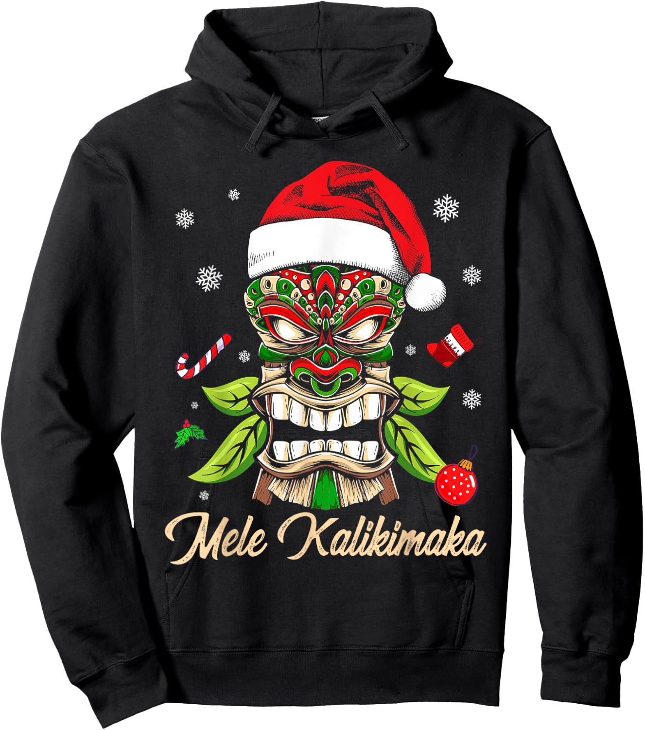 Tiki Mele Kalikimaka Hawaiian Merry Christmas Funny Gift Hoodie - Hoodie | Black